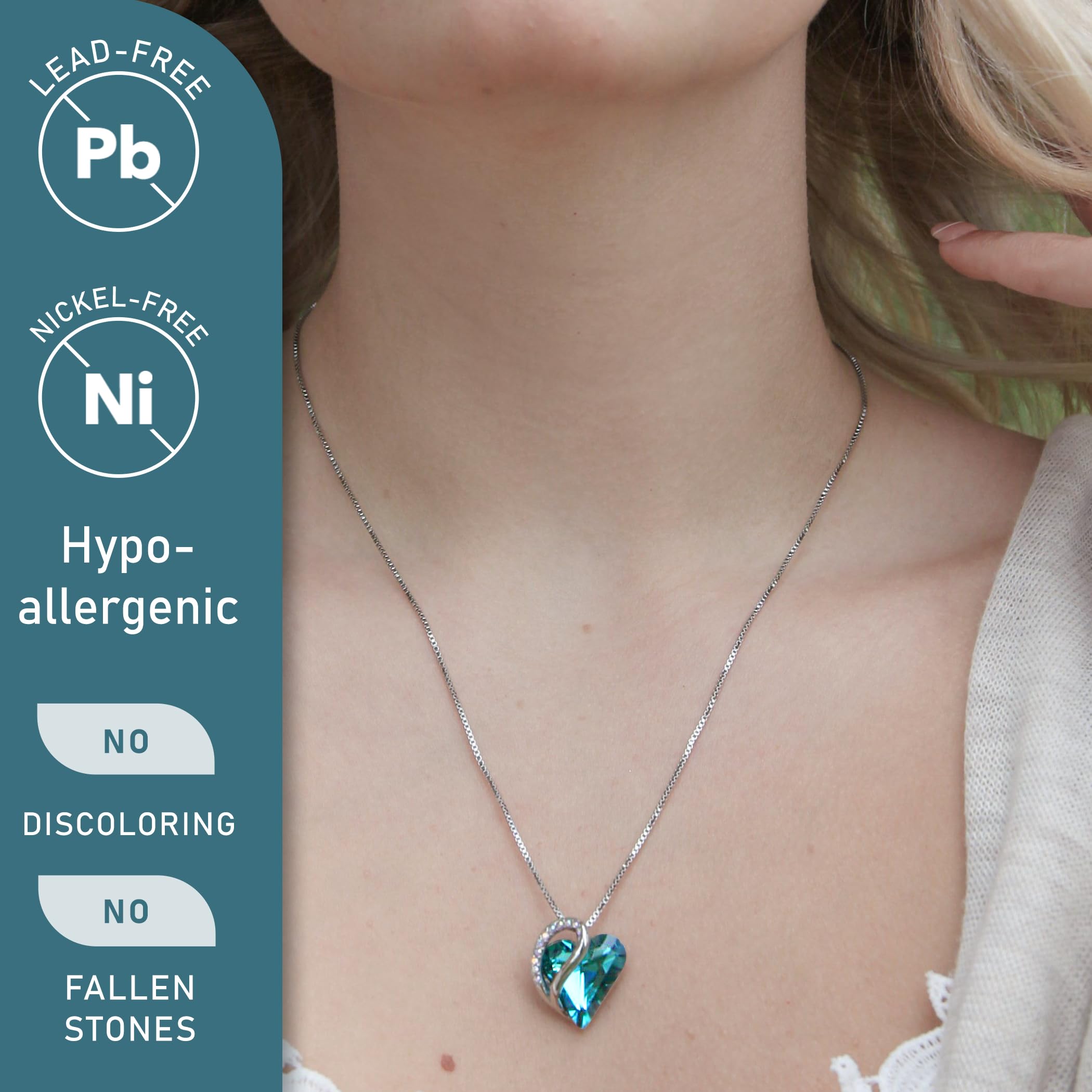 Leafael Infinito Amore Cuore Collana Argento, Pietra di nascita collana donna con cristalli curativi, Senza allergie Gioielli Regalo Donna, ciondoli per collane con scatola regalo inclusa