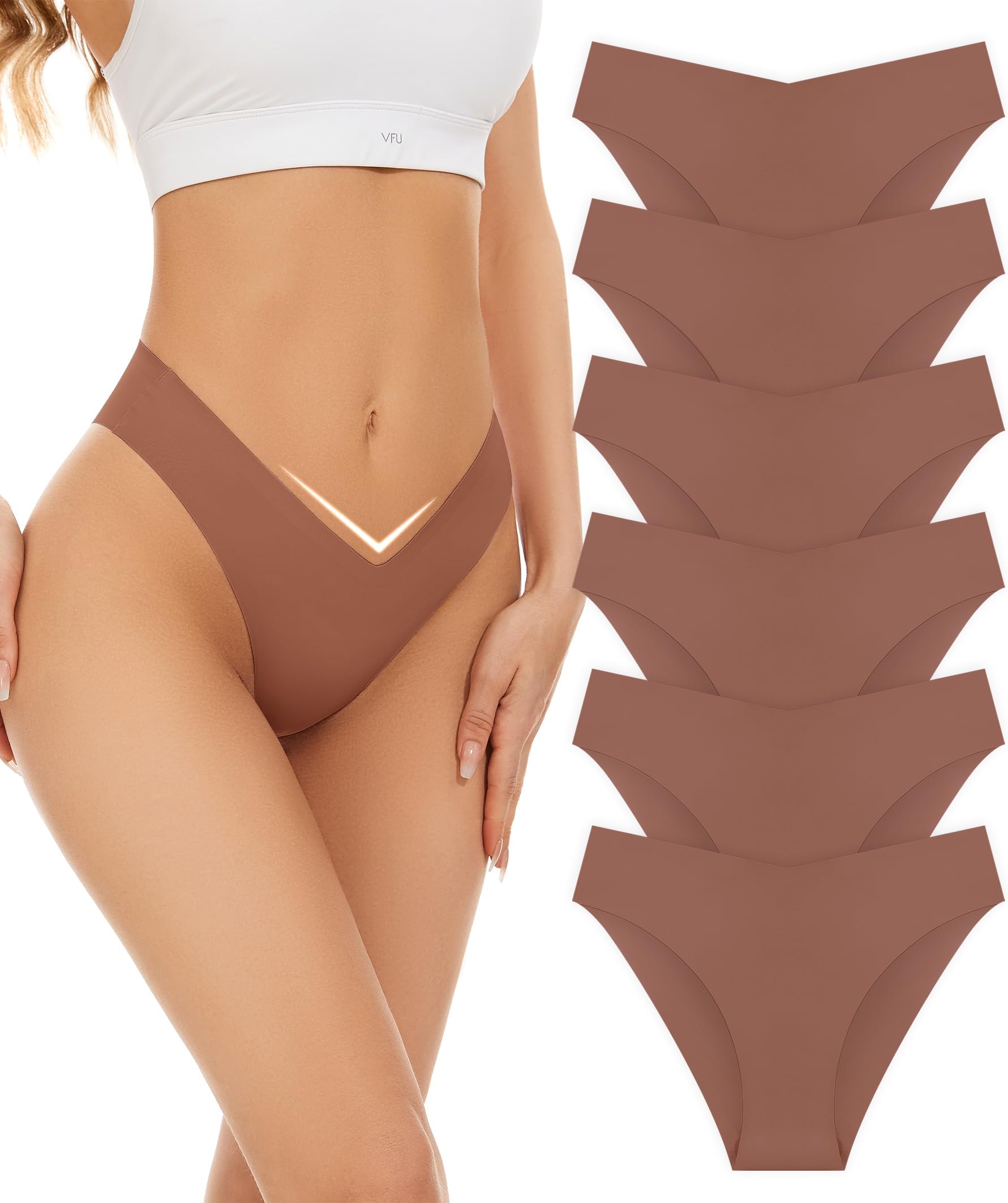 Seamless Bikini Cheeky Panties for Women Soft V-Cut No Show Hipster Breathable Stretch Invisibles Panties 6 Pack S-XL