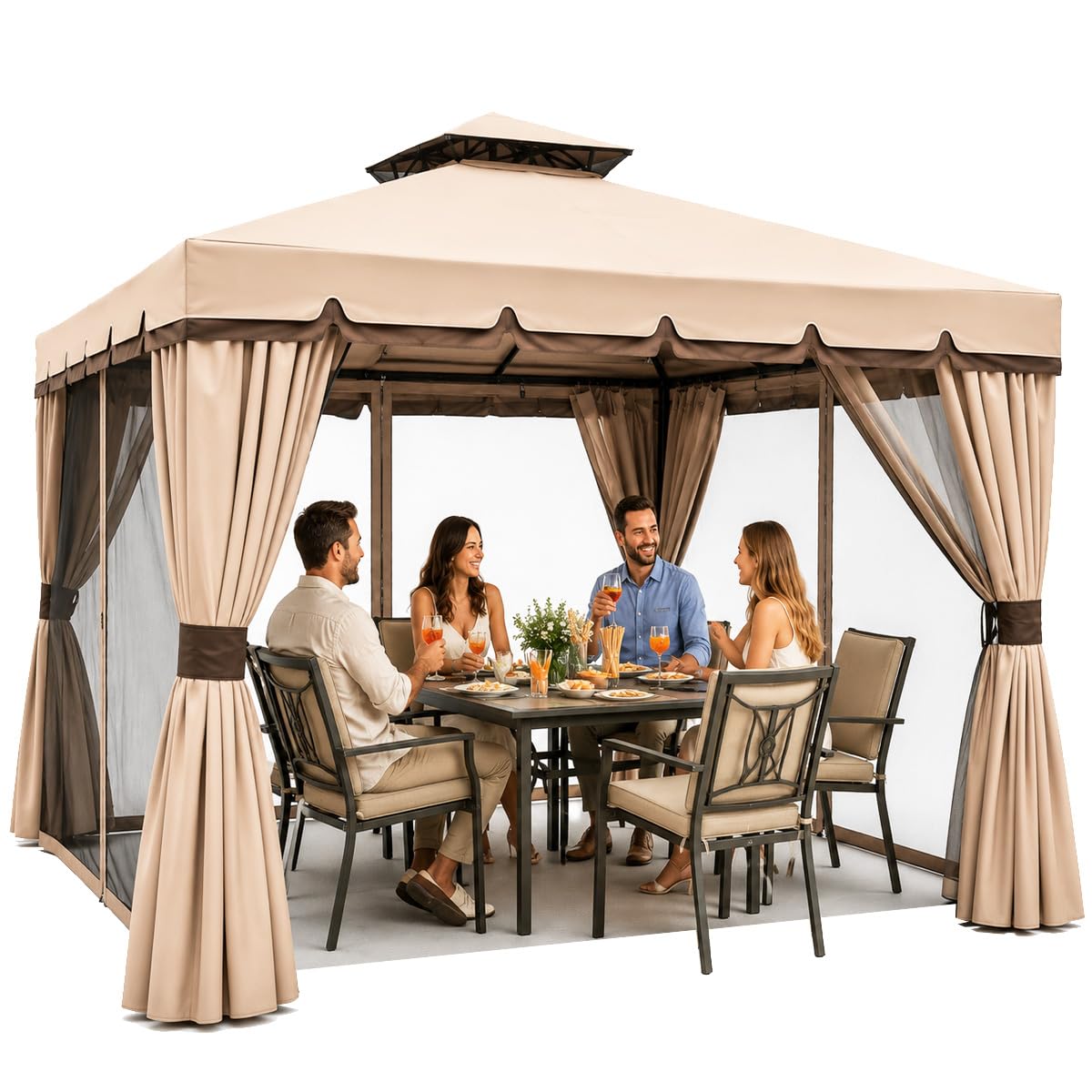 Bakaji Gazebo da Giardino in Alluminio 3x3 MT Antipioggia Anti-UV 400 gr/mq con Zanzariere