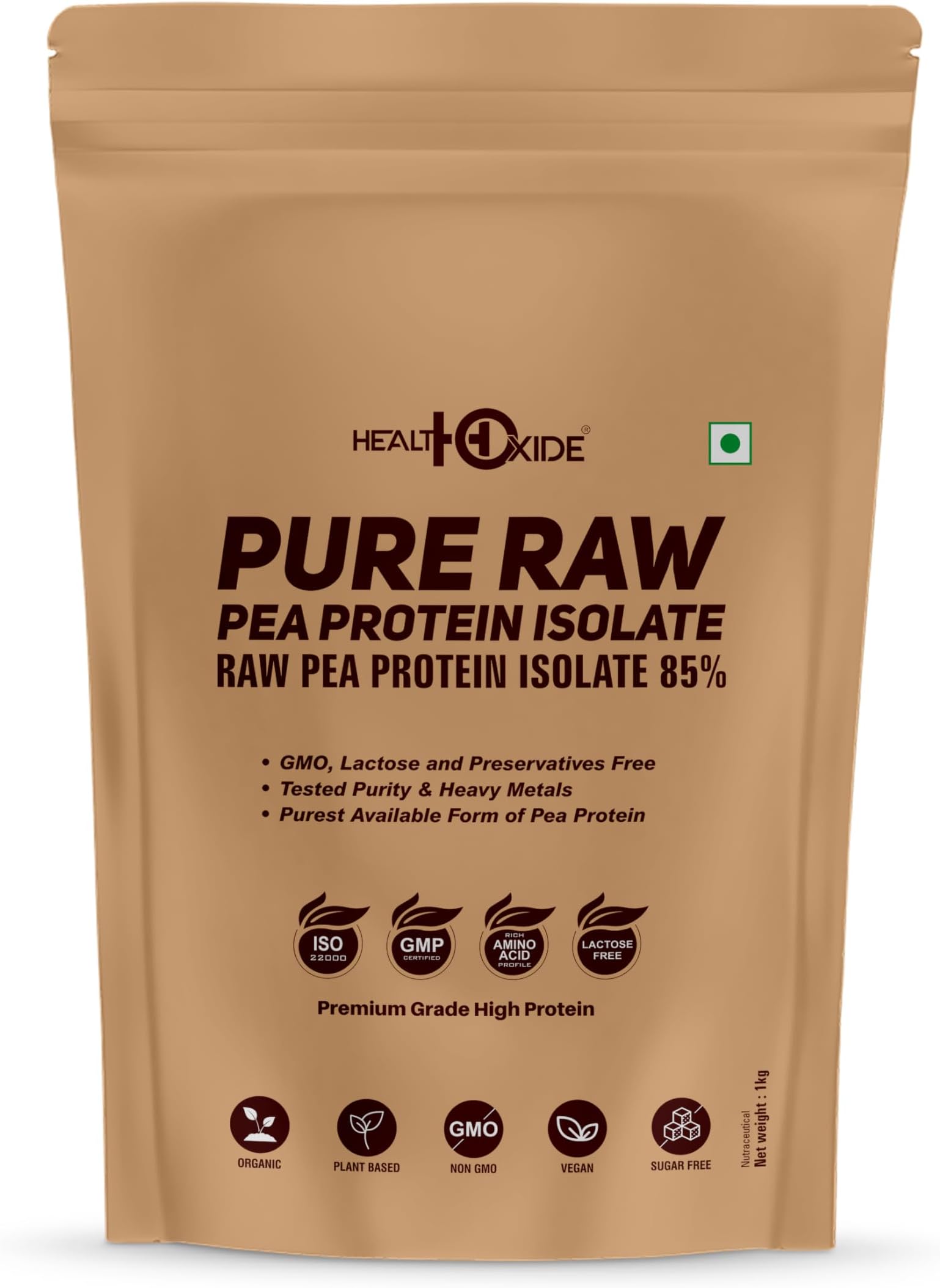 Healthoxide Pea Protein Isolate 85% - Unflavoured, Vegan, Gluten-Free, Sugar Free Plant Protein | Designed for Meal Supplementation and Men Women Elderly Beginners Gym Workout (1 KG)