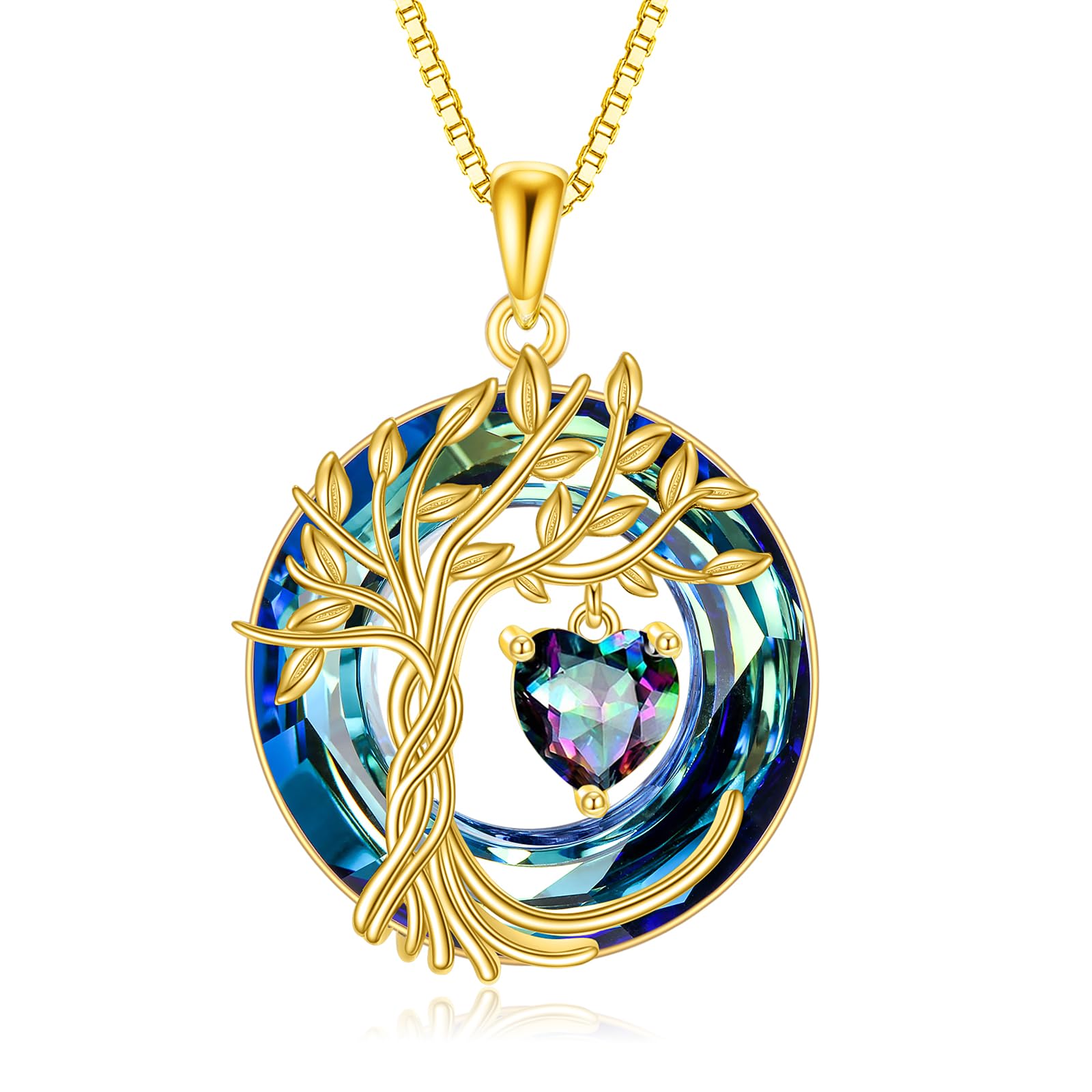 POPLYKE Tree of Life Necklace 925 Sterling Silver Birthstone Pendant Necklaces with Crystal Anniversary Birthday Wedding Jewelry for Mom Her Wife