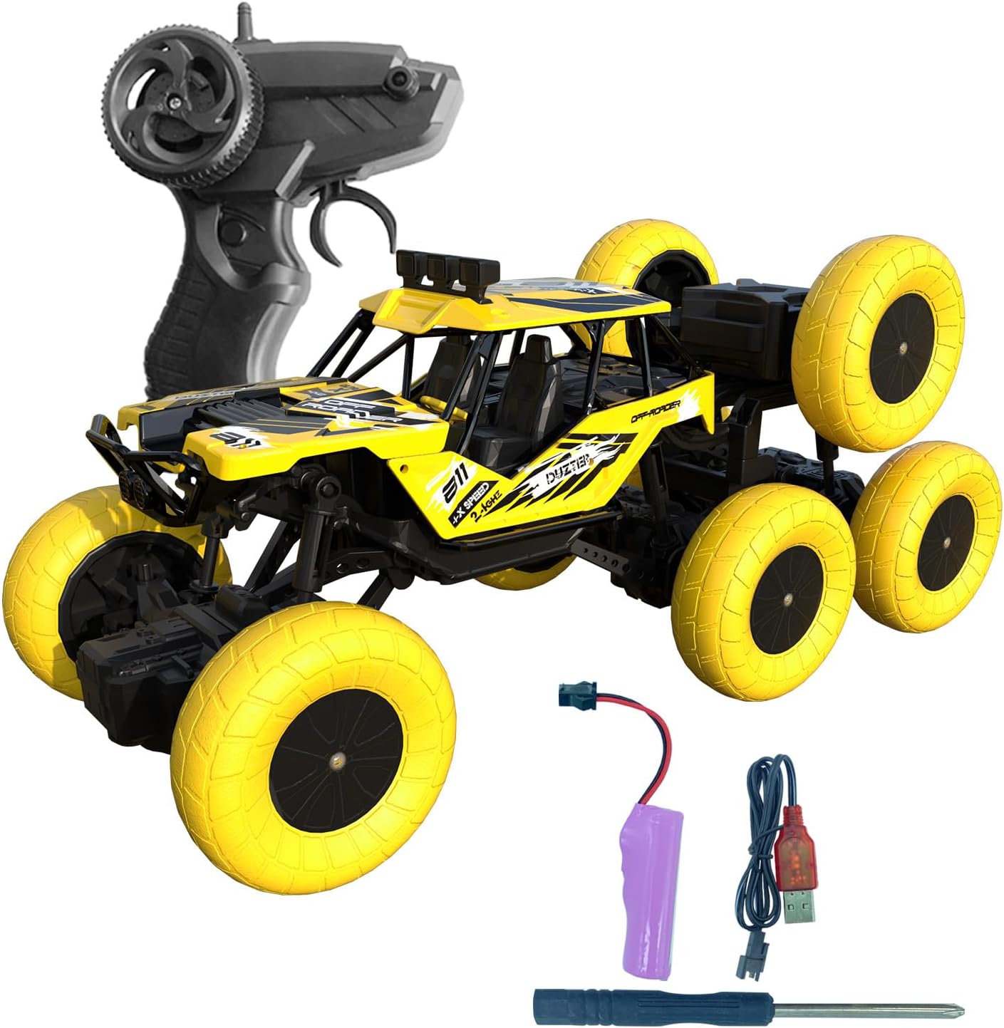 ELECTROBOTIC Remote Control Car - 4WD Stunt RC Drift Car | Monster Truck with Rechargeable Battery | 8 Wheel RC Car 4x4 Off Road High Speed | Car Toys for Kids - Yellow Rock Crawler | Made in India