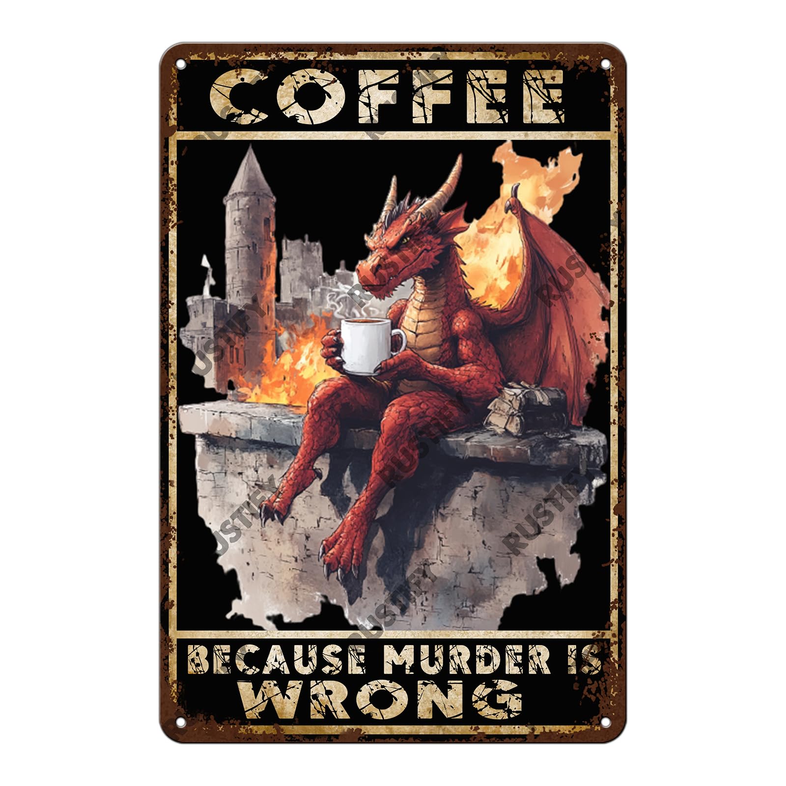 Anceky Coffee Because Murder Is Wrong Metal Sign Retro Tin Sign Wall Decor for Home Backyard Garden Kitchen Bar 12×16 Inch