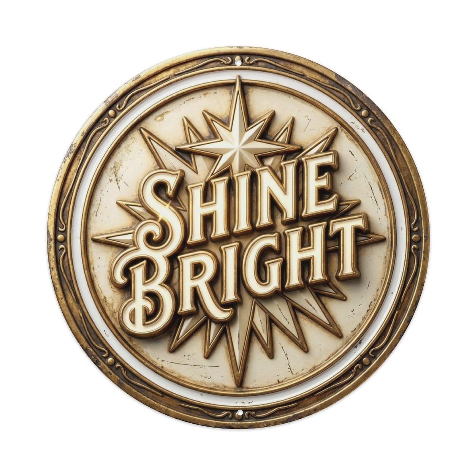 Shine Bright Vintage Bedroom Accessory Retro Slogans Vintage Metal Tin Sign Plaque Wall Decor for Cafe, Club Bar, Office, Garden Metal Poster 8x8Inch