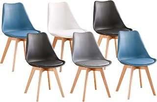 PEZ ROJO Lot de 6 Chaises Scandinaves, Chaises Salle à Manger, Mix Couleurs - Blanc, Gris, Bleu Canard x2, Noir x2, Pieds ...