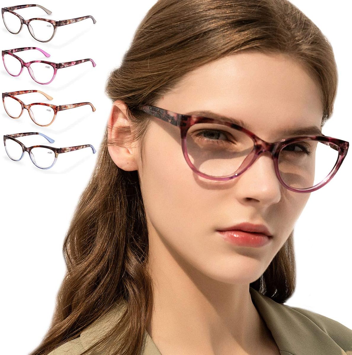 ZENOTTIC Reading Glasses 4 Pair Quality Ladies Fashion Readers for Women, Suitable for Work/Reading/Outdoor/Party