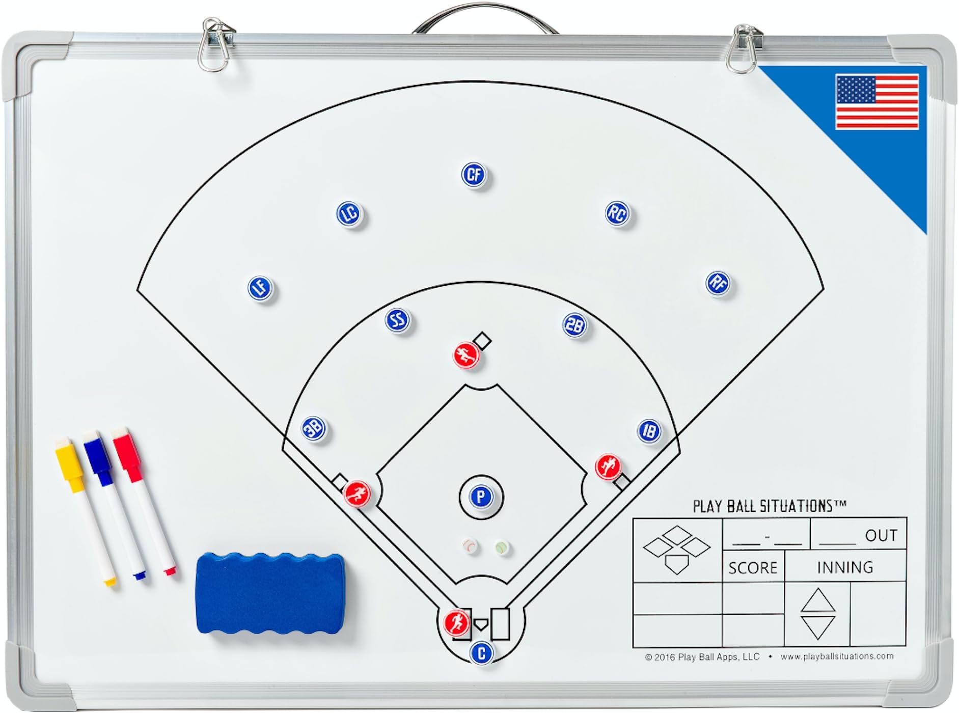 Baseball Softball Situation Board for Coaches – 2-Sided, Magnetic, Dry Erase Whiteboard Training Tool – Includes Dry Erase Markers, Eraser, Position, Ball and Runner Magnets