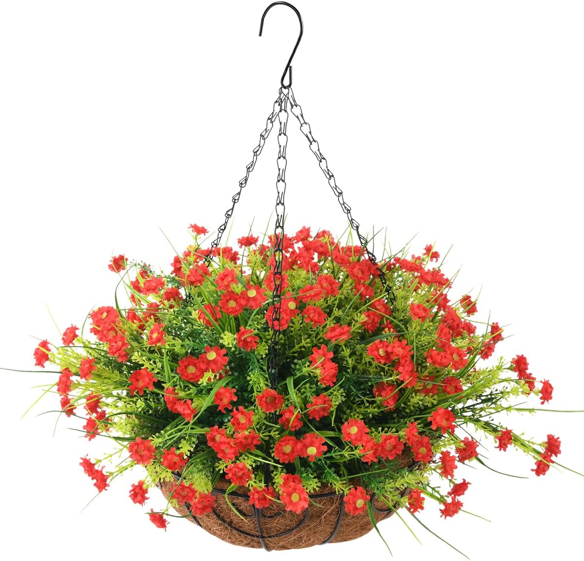 Homsunny Artificial Daisy Flower in Basket,Hanging Flowers
