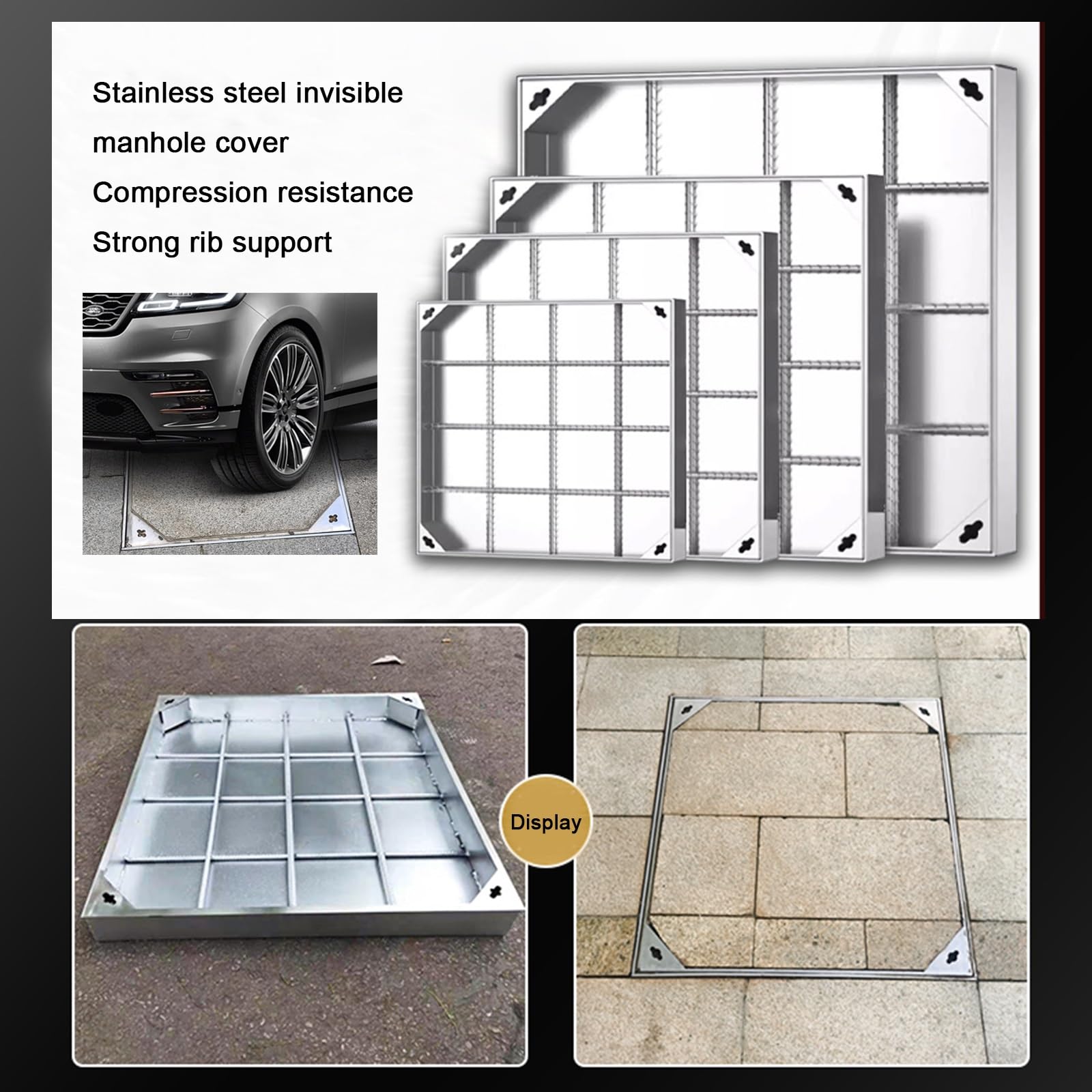 Cubierta invisible de acero inoxidable, tapa de cámara de inspección para tanque séptico, para uso en exteriores y resistente a la intemperie