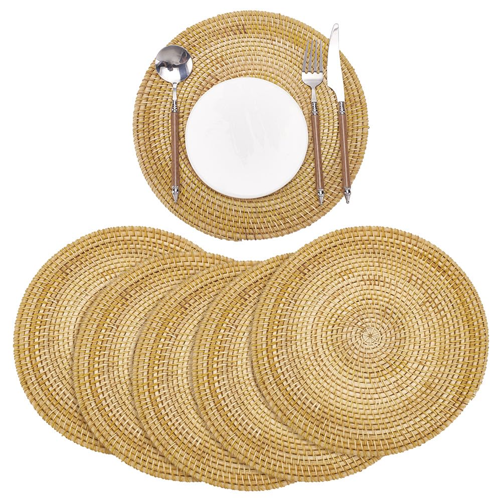 NBEADS 6 Set de Table Rond en Rotin, Sets de Table Tissés de 30cm Sets de Table en Paille Tressée Assiettes de Présentation pour Table à Manger Tomber Action de Grâces Noël