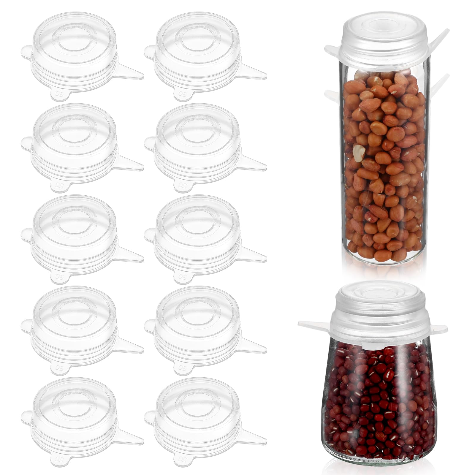 Photo 1 of 10 Pcs Extra Small Silicone Stretch Lids, 2 Inch Same Size Sturdy Reusable Silicone Stretch Lids Jar Cover Sealed Food Storage Covers to Fit 2 In to 2.4 In Small Yogurt Jars Milk Bottles Cans