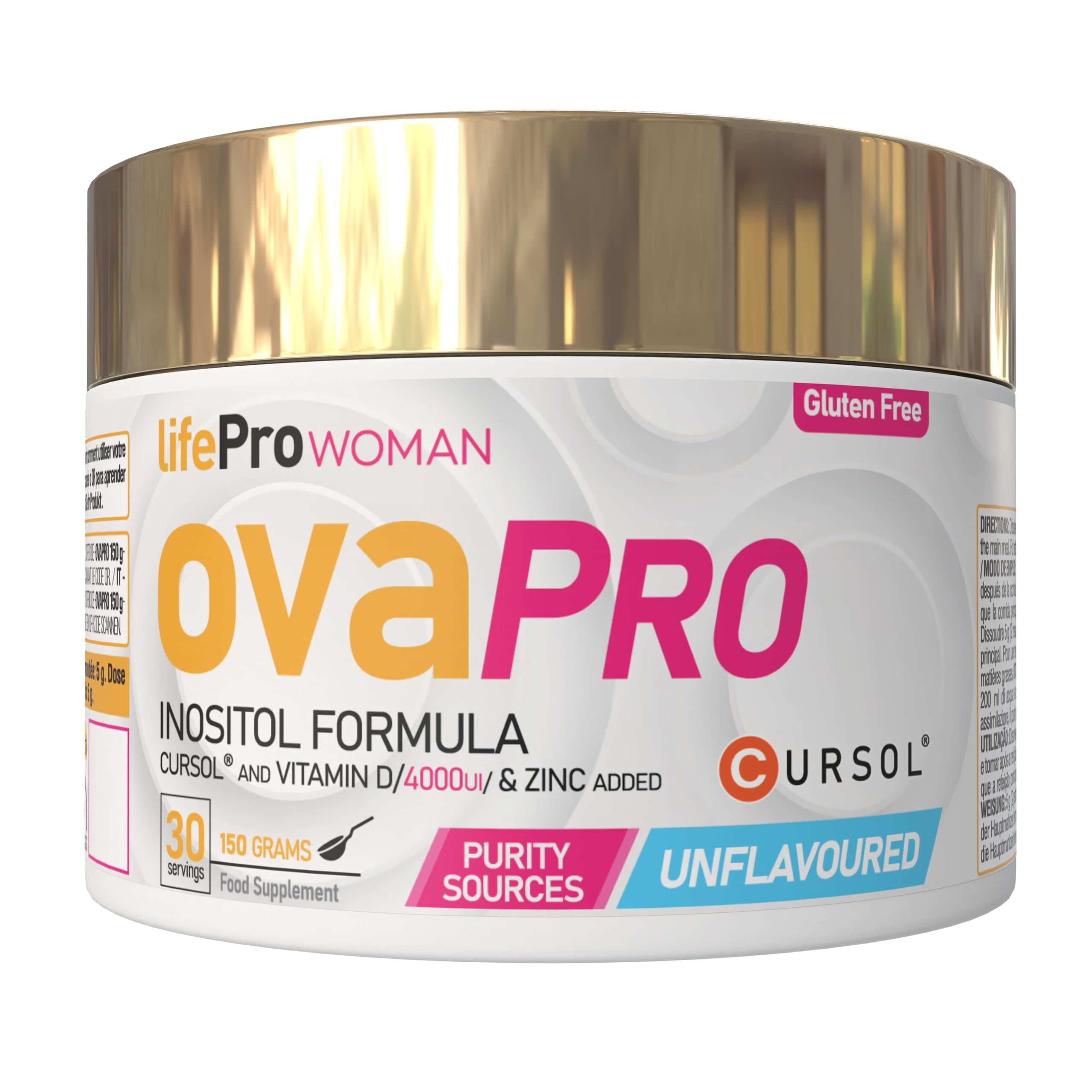 Inositol Myo & D-Chiro 3000mg – OvaPro Woman en Polvo con Vitamina D3, Zinc y Curcuma Cursol®, Equilibrio Hormonal Natural, Energía y Bienestar Femenino, Fórmula Suave para el Organismo (Sin sabor)