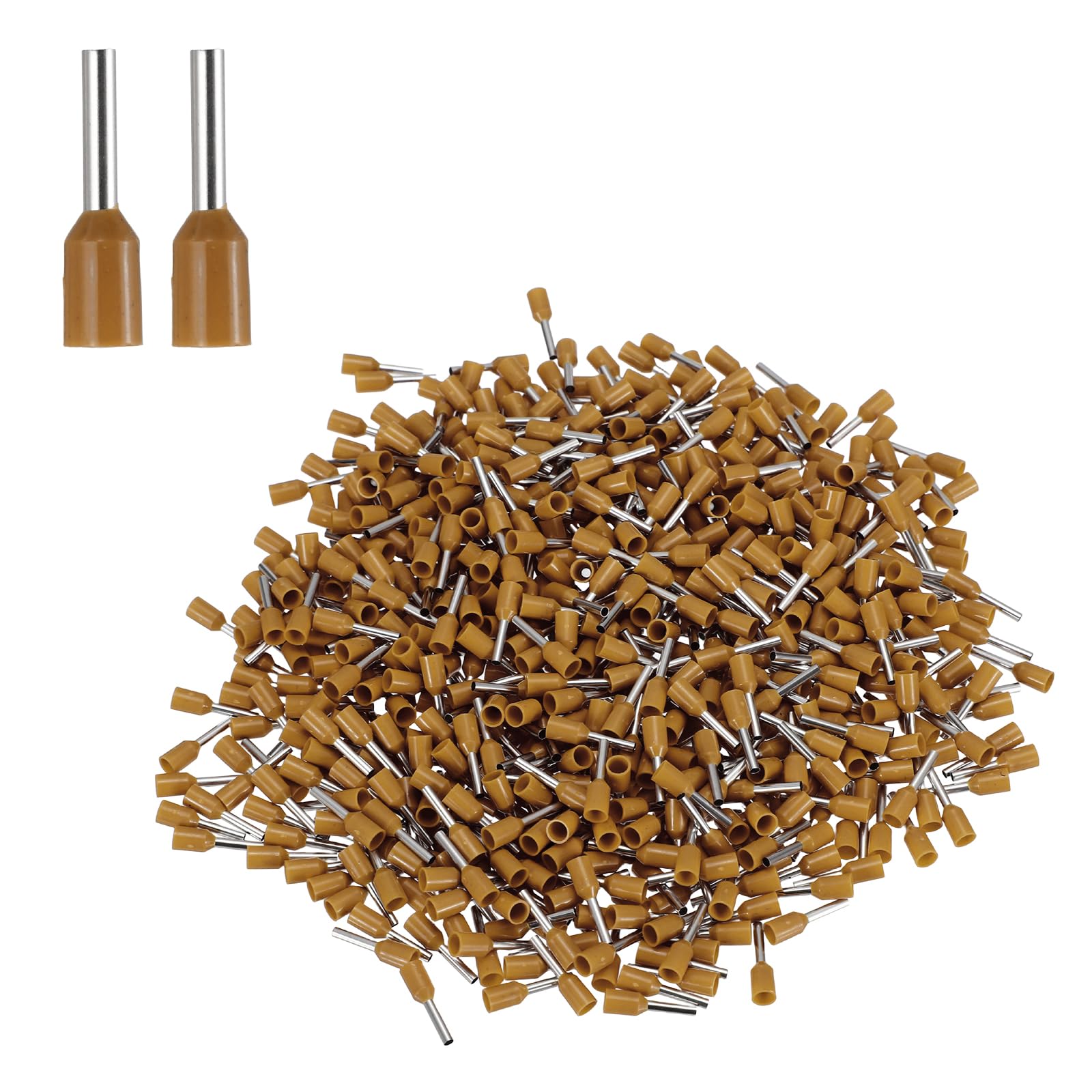 sourcing map 1000Pcs AWG18 Wire Ferrules Crimp Terminal, VE 10-08 Copper Insulated Ferrule Crimping Connectors Kit for Stranded Wire, Electric Power Industrial Control System(Brown)