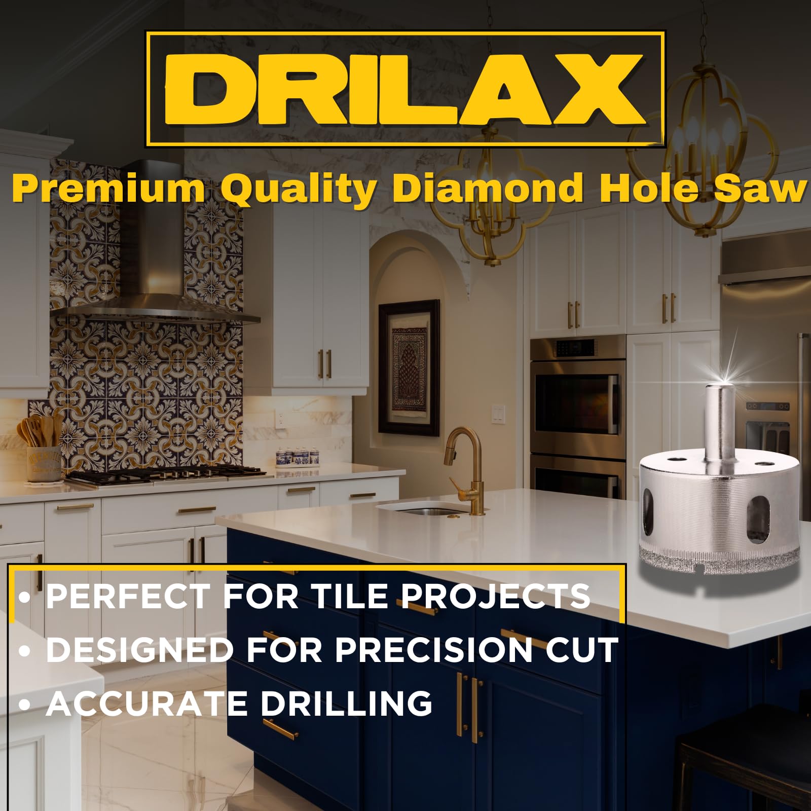 Drilax - Broca para taladro de 1 5/8 pulgadas (cristal, pecera, mármol, granito encimera, cerámica,