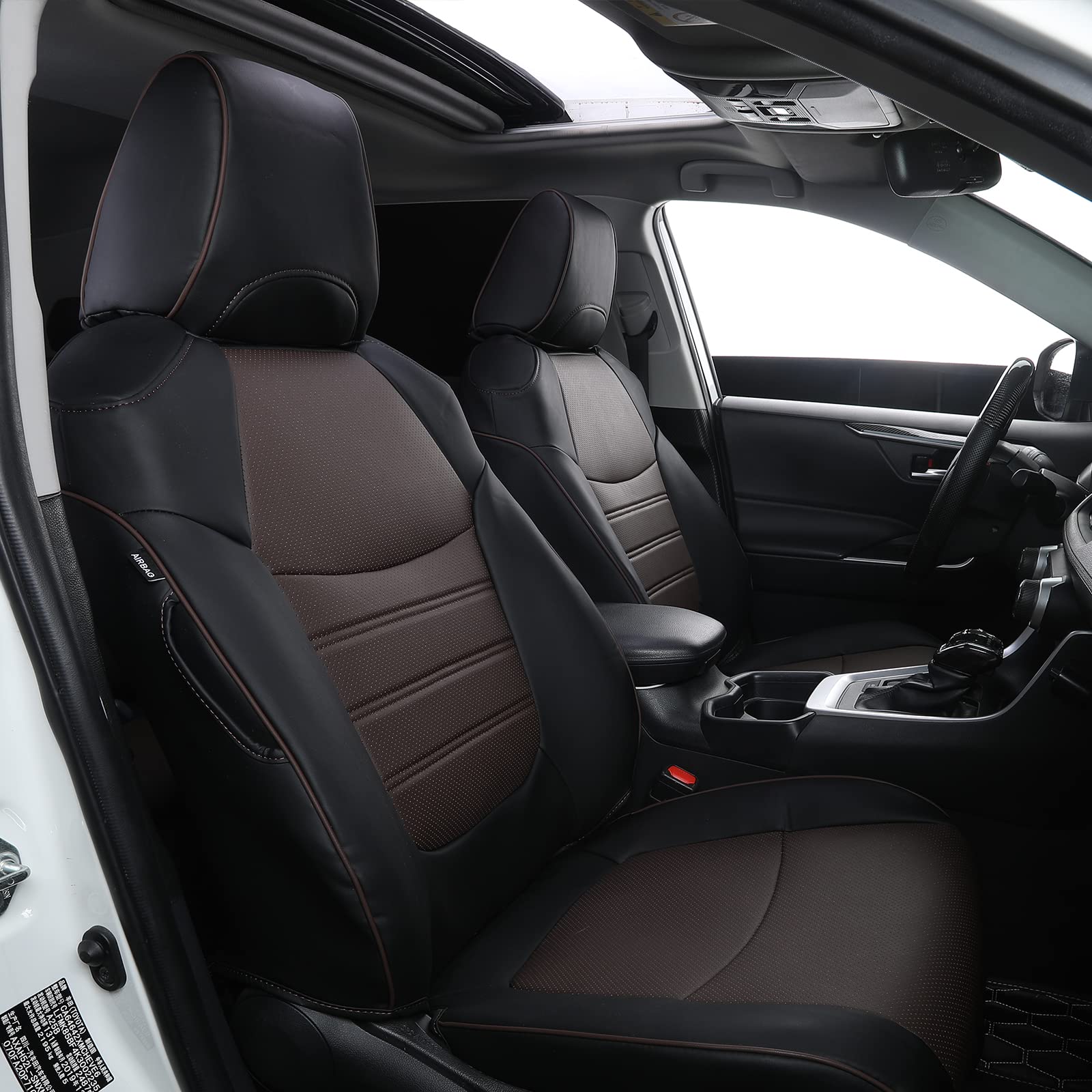 PTYYDS Seat Covers Compatible with 2019-2025 Toyota RAV4 Seat Covers Full Set Seat Protector Replacement for 2019-2025 RAV4 Accessories (Black+Dark Brown,Adventure and TRD-Off Road)