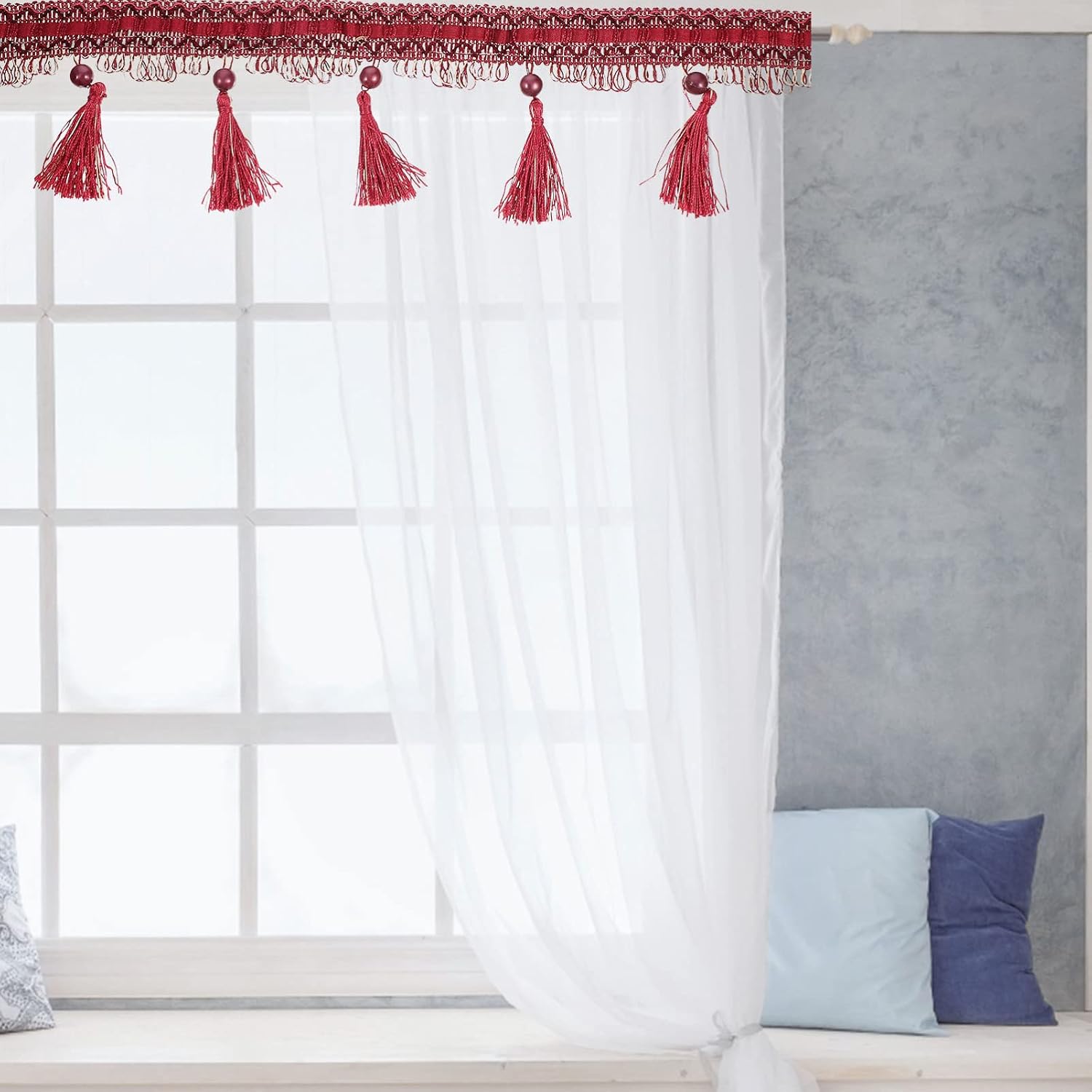 Curtain Fringe Trim Decorative Polyester Red 11.5m Sewing Accessory