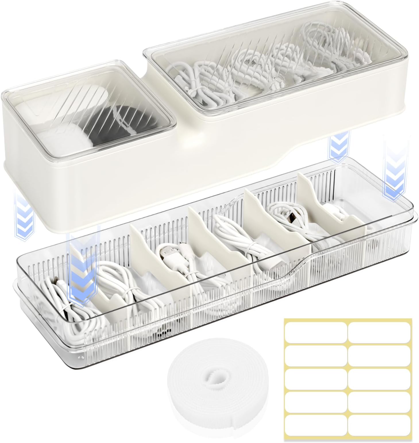 SkycaseCable Organizer Box Double Layer Cord Charger Storage with Lid, Power Cord Organizer for Office,Home,Desk Accessories Storage Stationery Supplies