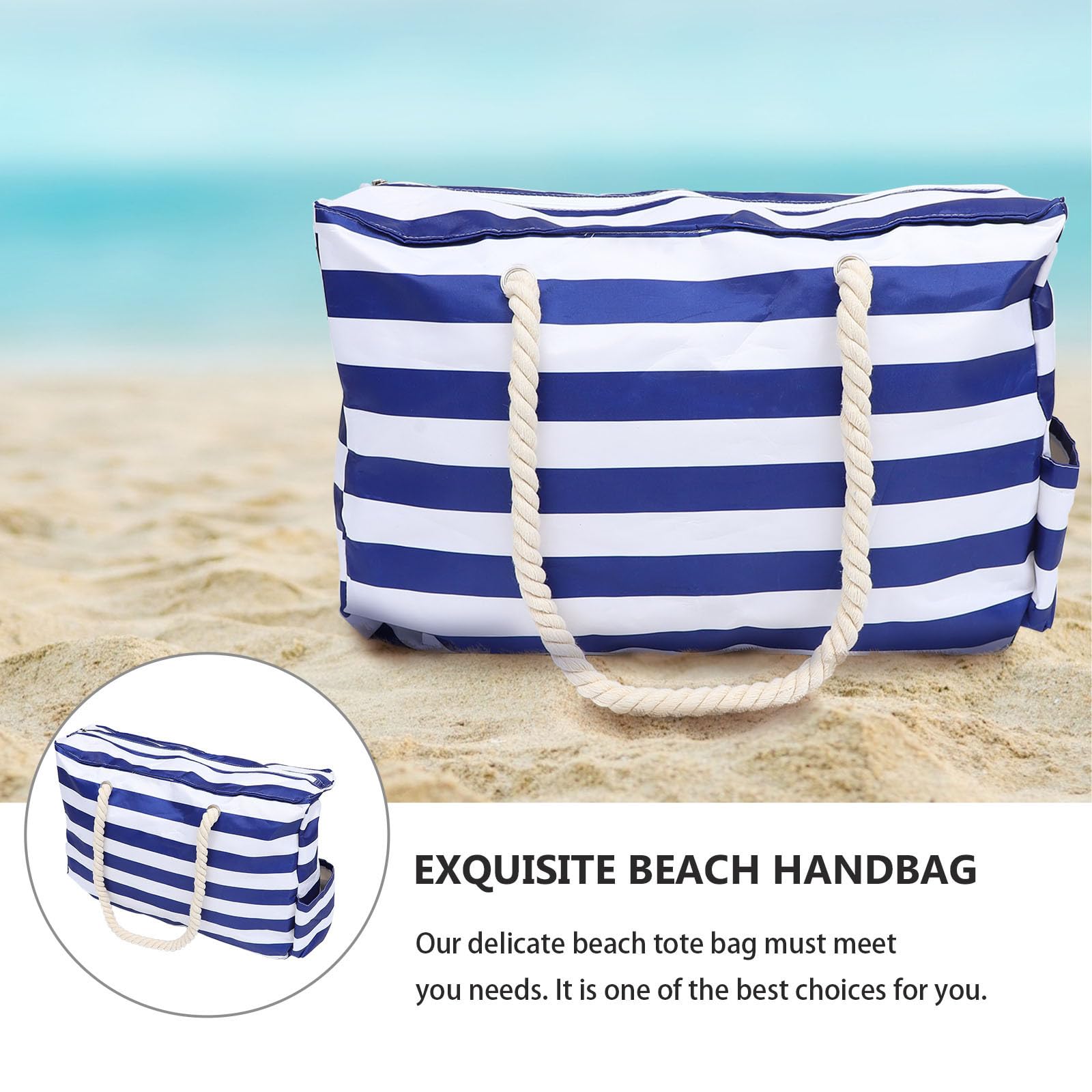 Tofficu Bolso de playa grande impermeable de lona azul, de gran capacidad, para compras y gimnasio