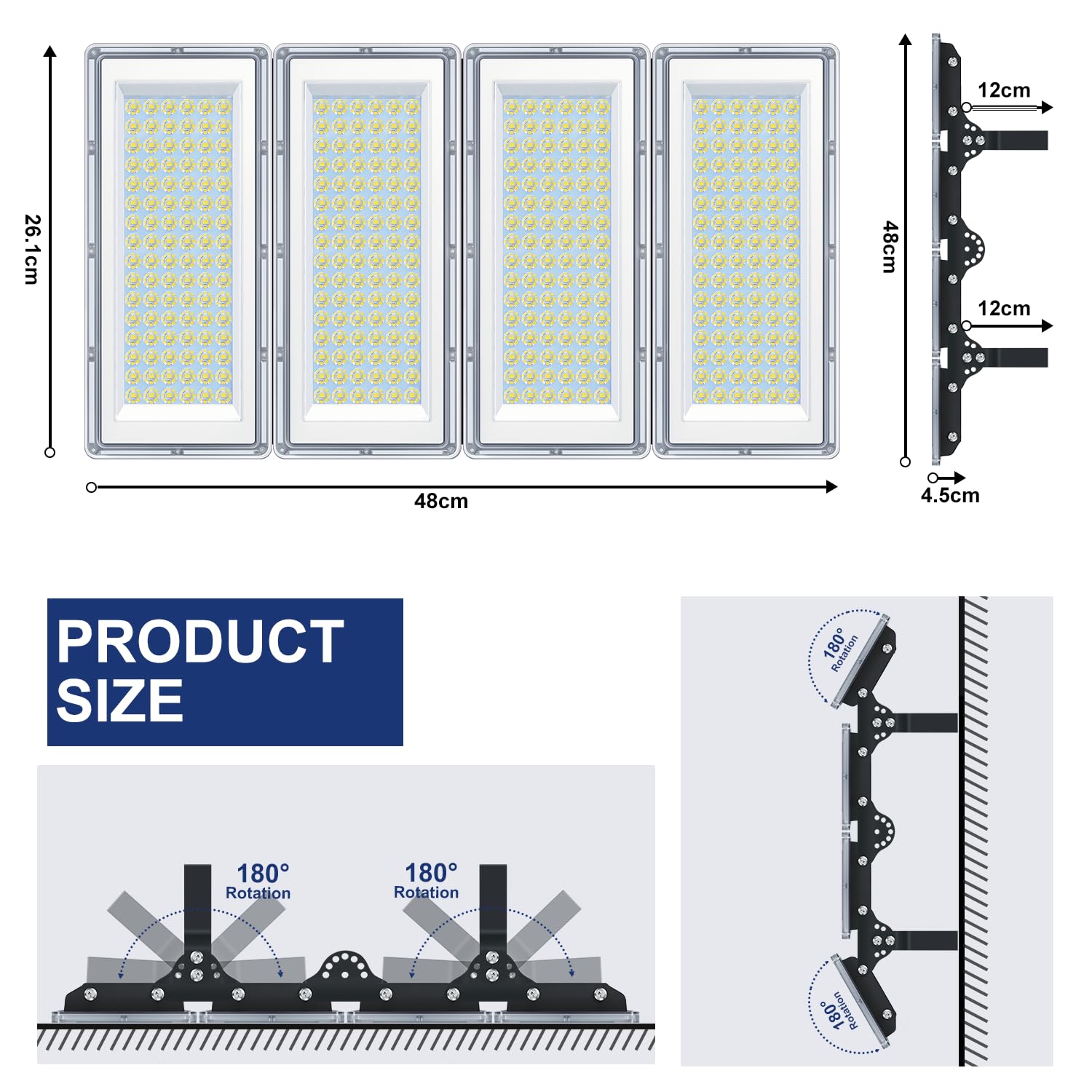 Foco LED Exterior 400W 40000LM 6500K 4 en 1 Luces LED Exterior 1 PC | 6500K Blanco Frío Luz LED Exterior, IP67 Impermeable Potente Lampara LED para Jardin, Garaje, Taller, Almacén, Estadio