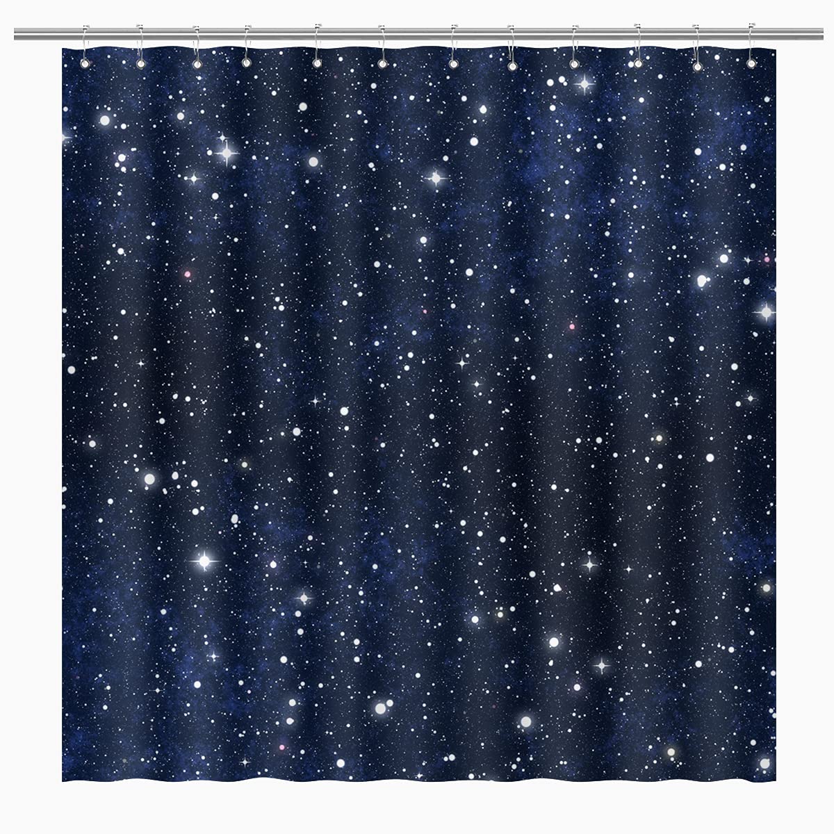 Night Sky Stars Shower Curtain Blue Starry Space Galaxy Universe Pattern Bathroom Home Decor Waterproof Polyester Fabric 72Lx72W Inch 12 Pack Plastic Hooks
