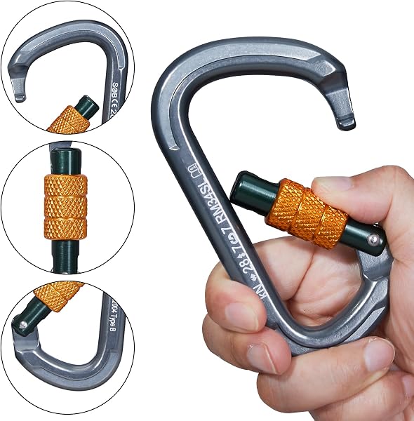 Moschettone da Arrampicata, Moschettoni per Servizio Pesante con Cancello a Vite Moschettoni per Arrampicata, Doppia, Campeggio Altalena Amache - 3