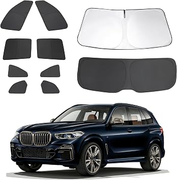10PCS Windshield Sun Shade Set Custom Fit for 2019 2020 2021 2022 2023 2024 2025 BMW X5 Accessories Foldable Sunshade Side Rear Window Shade Cover Full Set Privacy Protection Keeps Car Cool