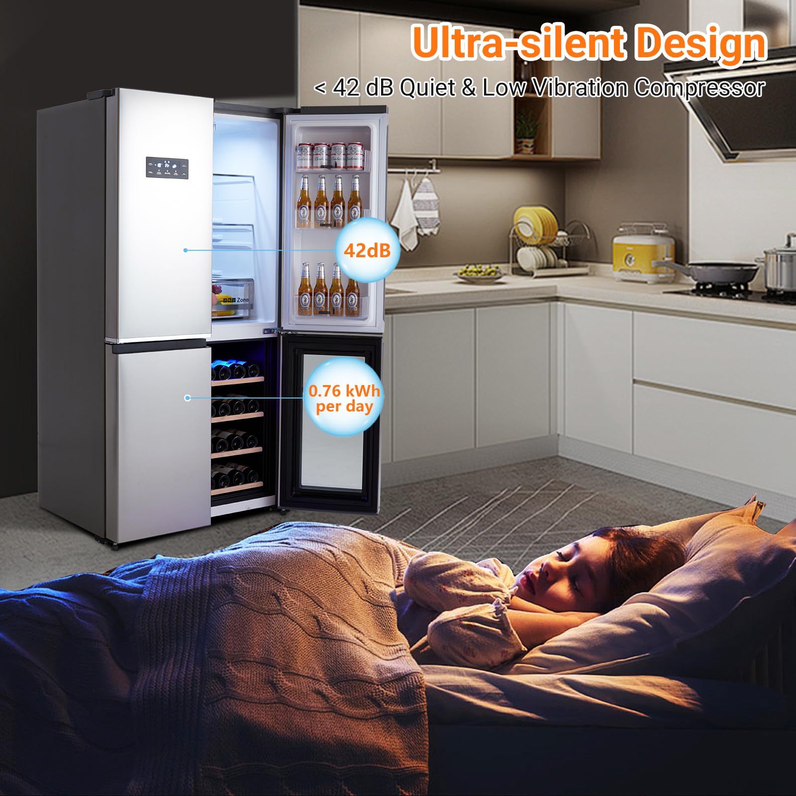 21 Cu.Ft Side By Side Refrigerator With Touch Control & LED, Swing Double Door Fridge With Adjustable Glass Shelves, Freezer And Crisper Drawers on Fridge.com - View 5