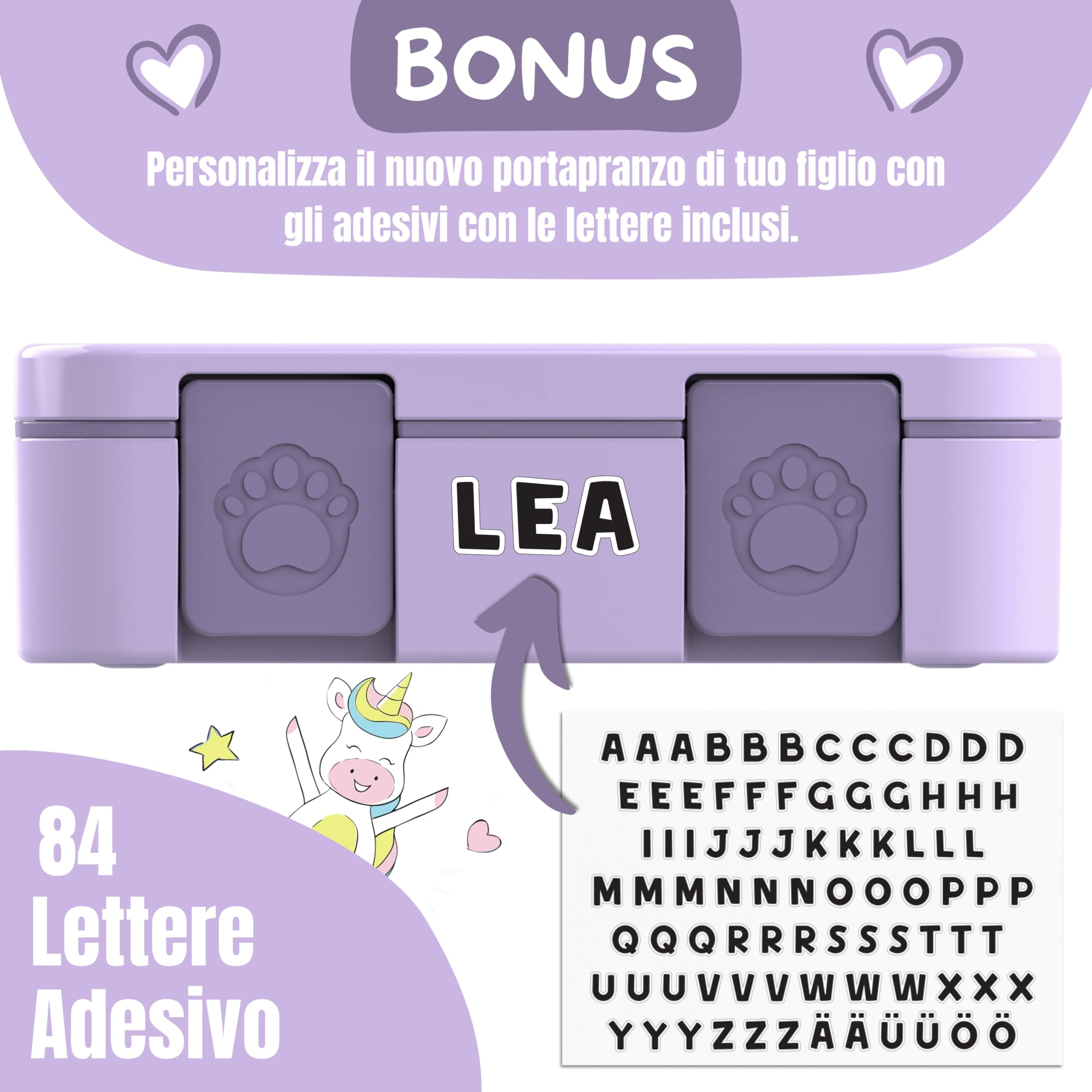 BEARFOOT – Porta Pranzo Bambini Compatta, Lunch Box Bento Box Senza BPA, Portamerenda Scuola con Scomparti, Leggera e Ermetica per Bambini e Bambine (Lama Viola, 650 ml)