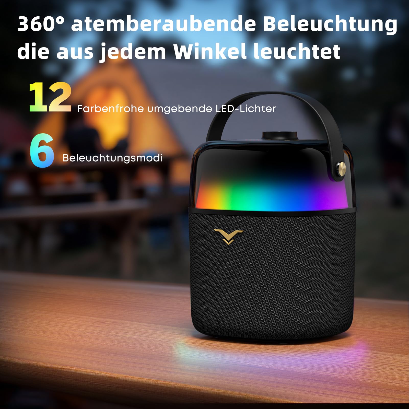 Karaoke Anlage mit 2 Mikrofonen, 80W Karaoke Maschine mit LED Licht | Home Karaoke System, Tragbar Partybox, USB & AUX Anschluss, für Zuhause und Outdoor