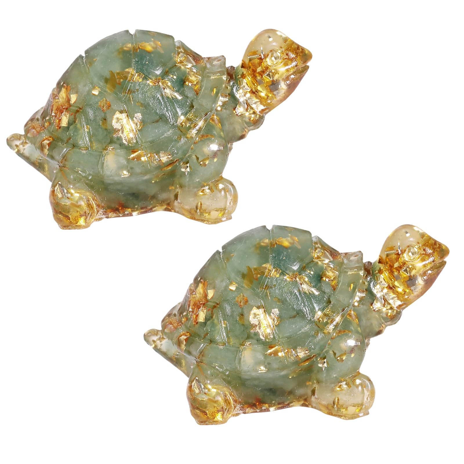 mookaitedecor Set of 2 Resin Green Aventurine Crystal Turtle Tortoise Ornament Home Desk Decor