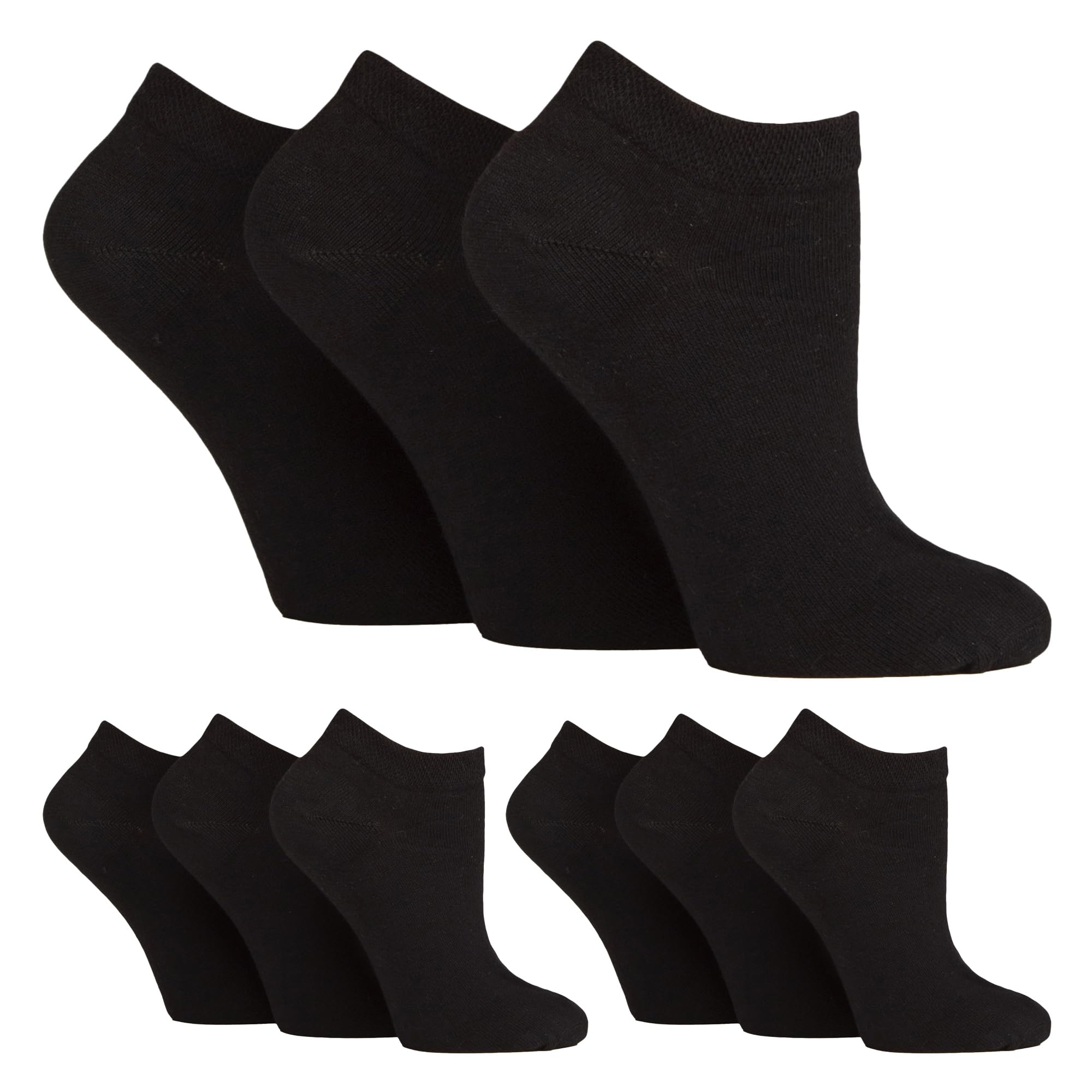 Gentle Grip Women's Black 9 Pairs Diabetic Trainer Socks Cushioned Wide Calf Ankle Socks For Swollen Legs (4-8, )