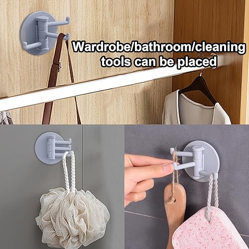Miniatura 3 de Ganchos de pared adhesivos giratorios de 360, estante de gancho de baño sin taladro, ganchos adhesivos fuertes para toallas y accesorios de baño