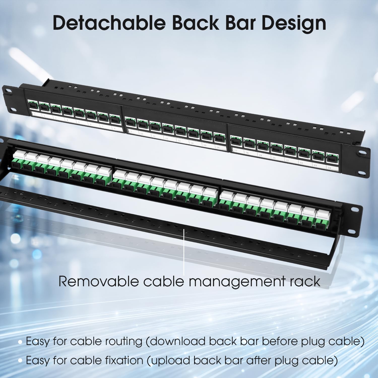 Pannello patch in fibra monomodale SC/APC OS1/OS2 a 24 porte 1U, rack da 19
