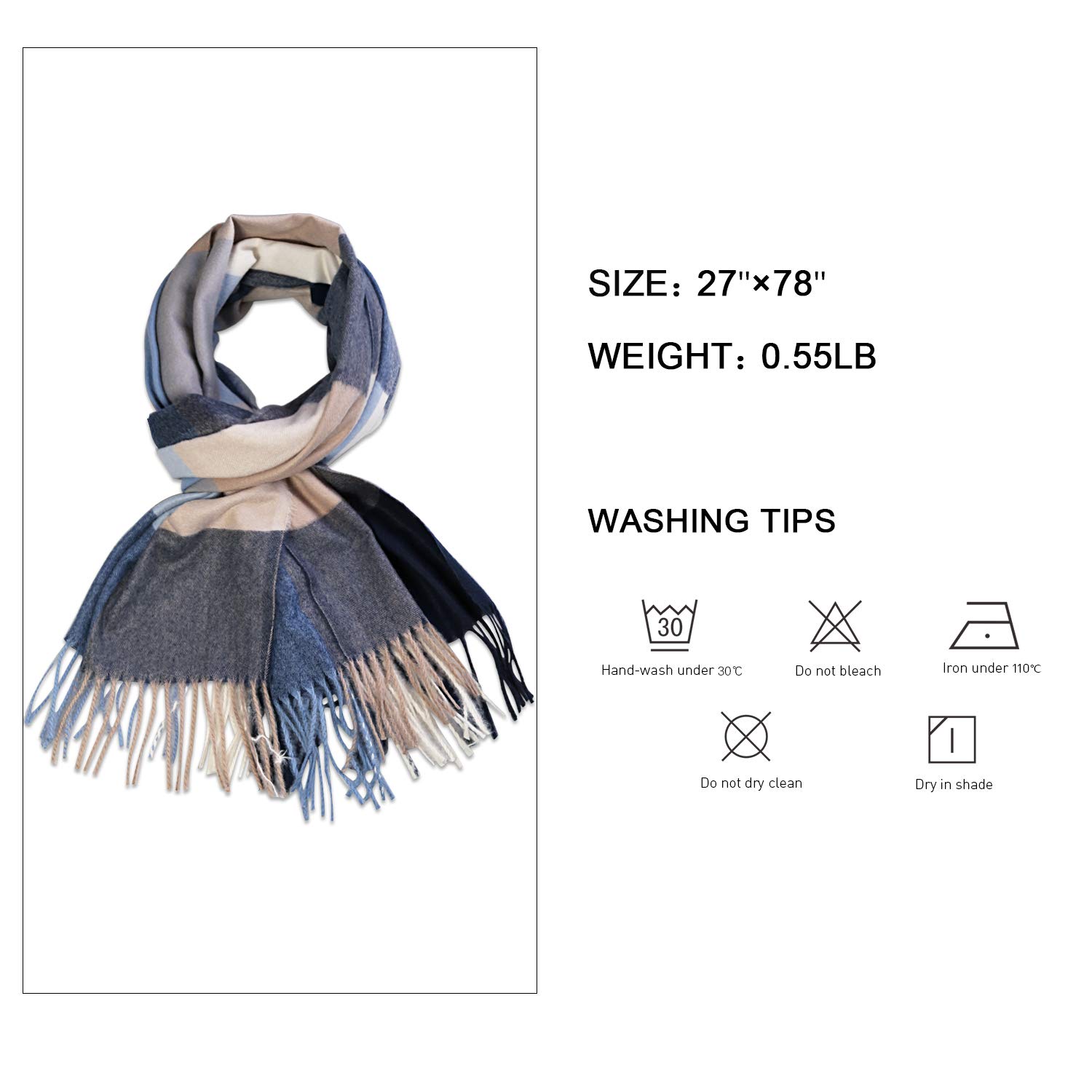 SOJOS Classic Plaid Tartan Scarf for Women Men Soft Scarves SC316