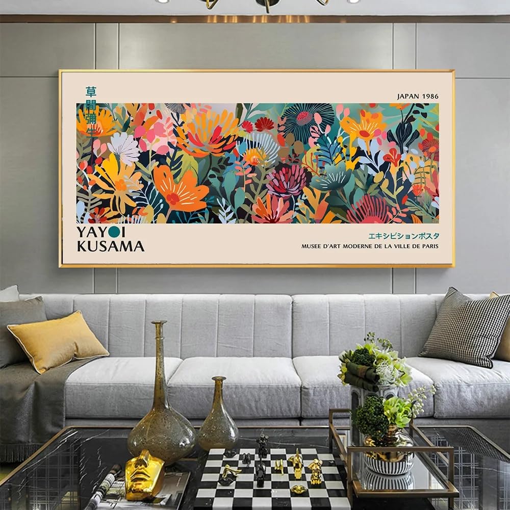 BMGKYAGL Lienzo decorativo de Yayoi Kusama, póster de arte abstracto, cuadro de Yayoi Kusama para sala de estar, póster de Yayoi Kusama (50x150cm/marco interno)
