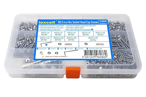 Miniatura 9 de iexcell Kit surtido de tornillos de cabeza hexagonal 304 de acero inoxidable M4 x 6065707580