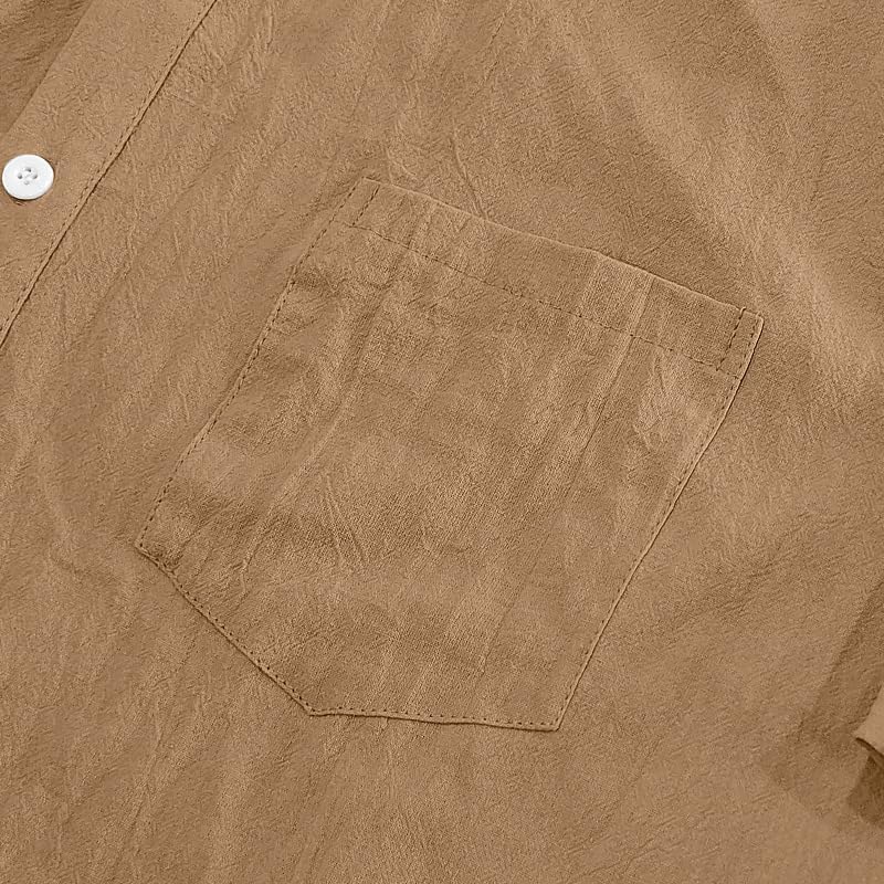 Men's Linen Shirt - Short Sleeve Button Down Collar Solid Casual Shirts with Pocket for Vacation Business - Image 6