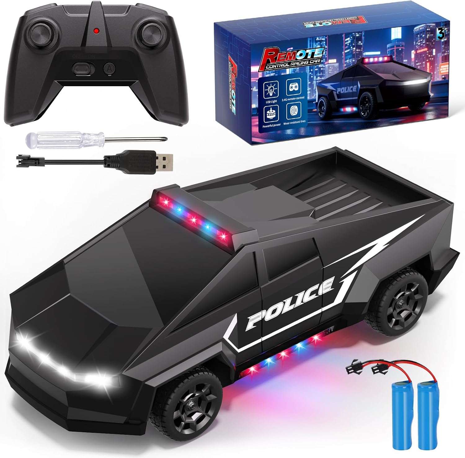 Remote Control Car, 1:22 RC Trucks Police Car Toy for Boys, RC Car with Light and Loadspace, 4WD Electric Vehicle Toys, Birthday Gifts for Boys/Girls Age 4 5 6 7 8 9 10-12+