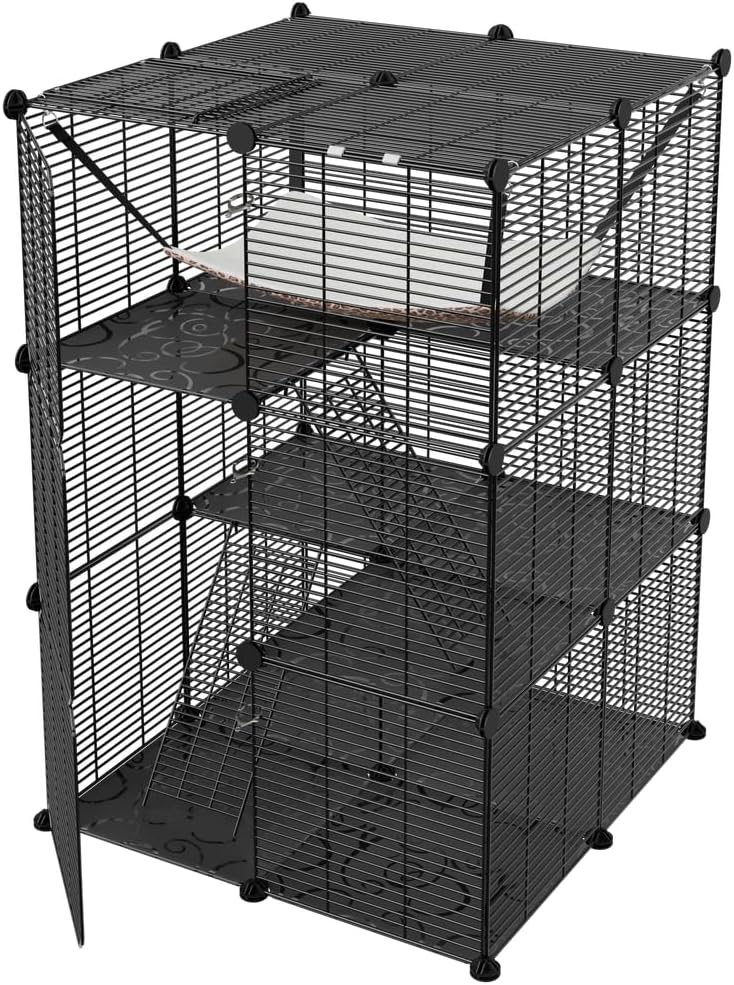 3-Tier Cat Cage Cat Kitten Enclosures Wire Pet Kennel Playpen Indoor w/Hammock