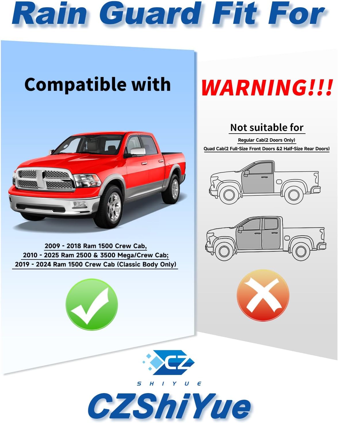 in-Channel Window Rain Guards Fit for Dodge RAM Crew Cab Mega Cab 2009-2018 Rain Guard Big Horn Extra Durable Window Deflectors Truck Window Vent Visors Vent Shades Exterior Car Accessories