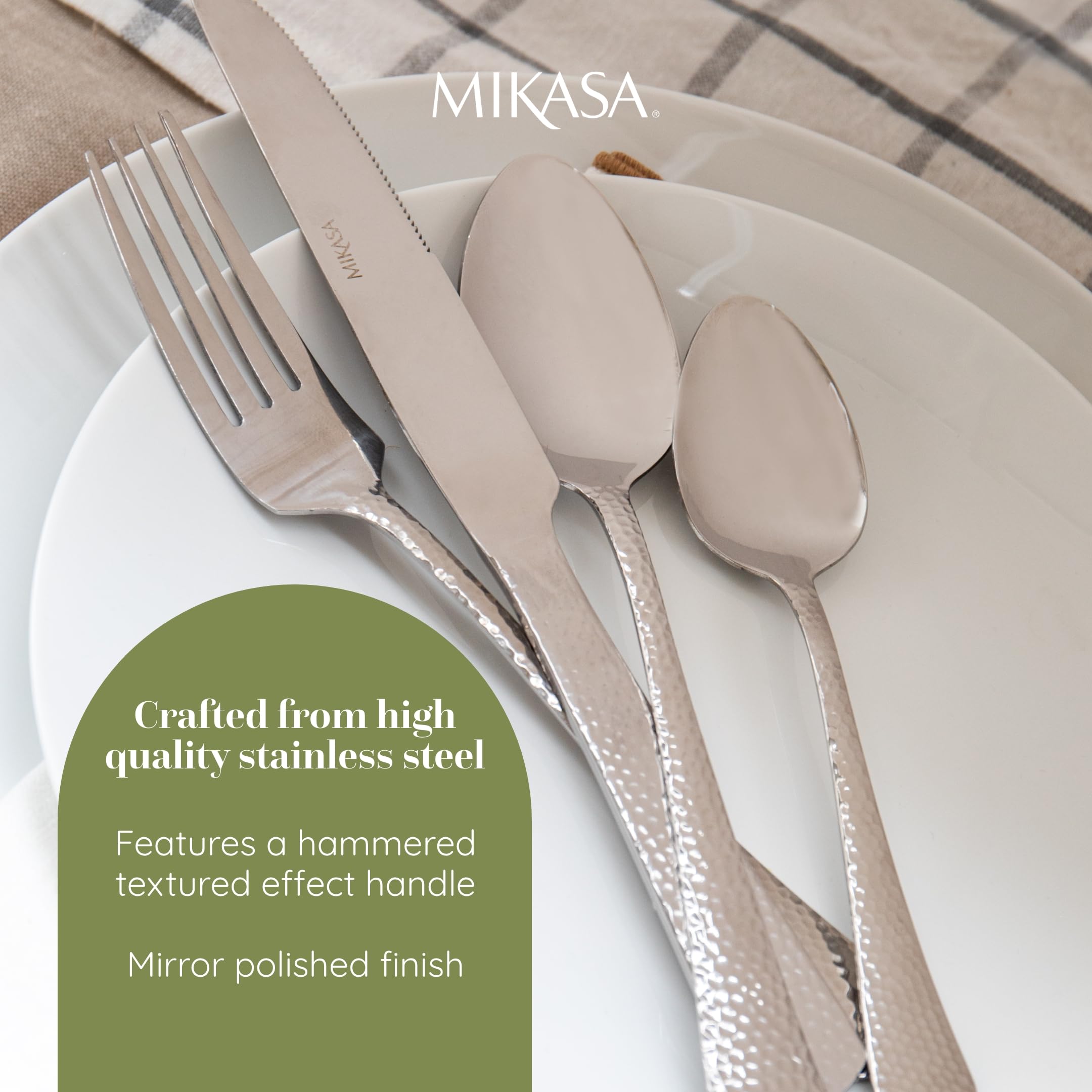 Mikasa Portobello 16-delige roestvrijstalen bestekset, zilveren bestekset voor 4 personen, inclusief 4x messen, 4x vorken, 4x dessertlepels en 4x theelepels - vaatwasmachinebestendig