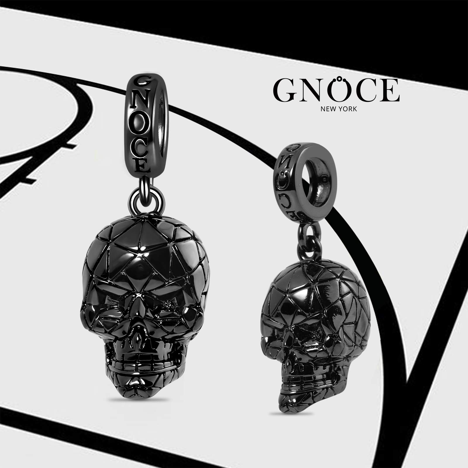 GNOCE Ciondolo Teschio Nero Argento Sterling Placcato Nero Perline Teschio Orrore Braccialetto/Collana Adatto Per Donna Uomo