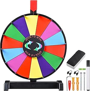 WinSpin 12" Color Prize Wheel Wall Mounted or Tabletop 14 Slots Heavy Duty Editable Spinning Wheel for Fortune Spinning Game Carnival & Tradeshow, Classic Series