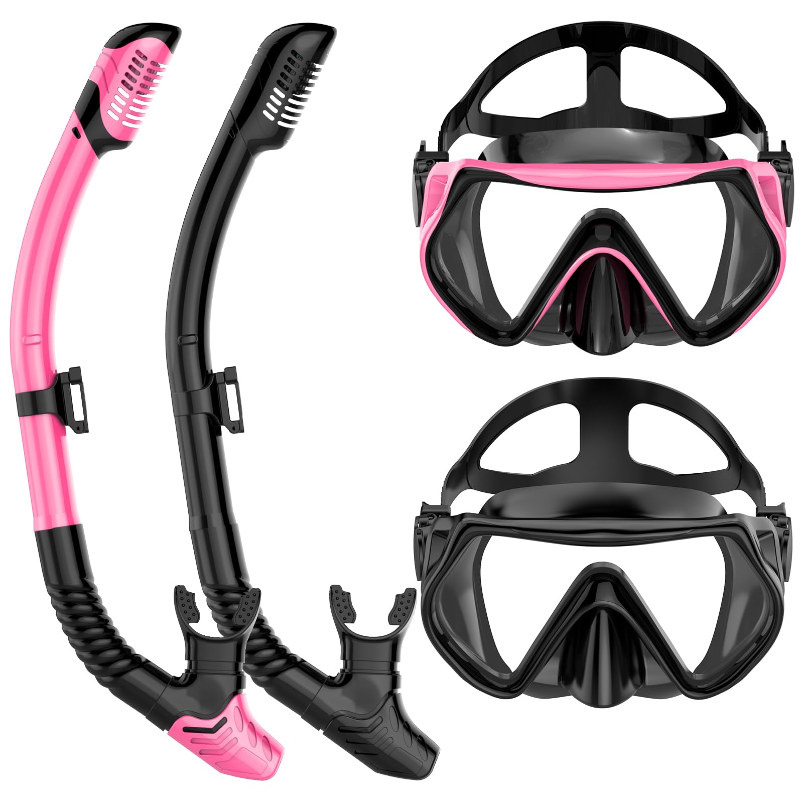 Snorkeling Gear for Adults, Dry-Top Snorkel Set Scuba Diving mask, Snorkel Mask, Panoramic Anti-Leak Anti-Fog Tempered Glass Lens, Swimming Training Snorkeling Packages