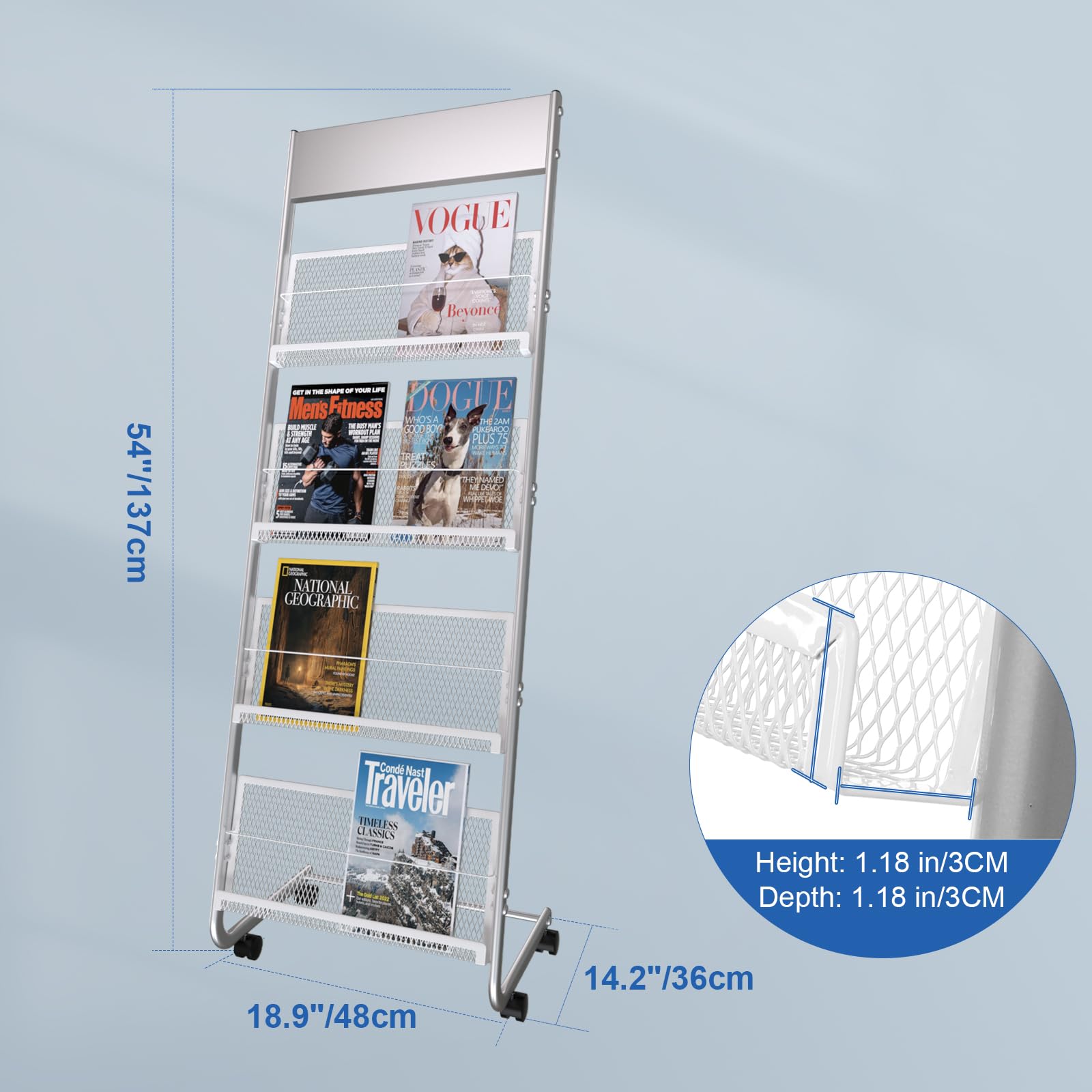 Modern Zeitschriftenständer Prospektständer Zeitungsständer mit 4 Fächern, Silber