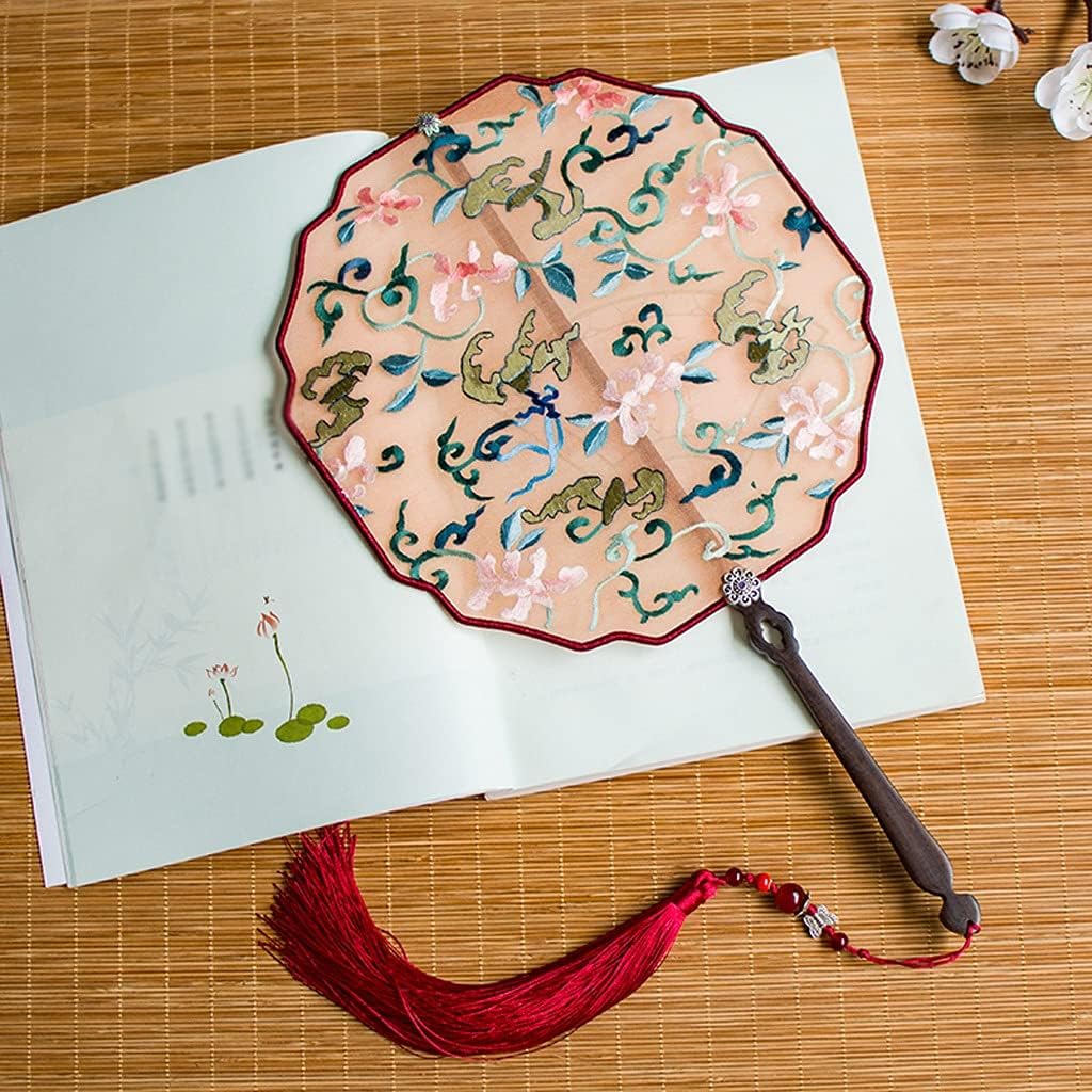 Decoration Folding Fan Handheld Fans with Tassels，Antique Silk Embroidered Fan，Handmade Double-Sided Embroidery Dance Fan Elegant Hand Fan Fan (Color : C)