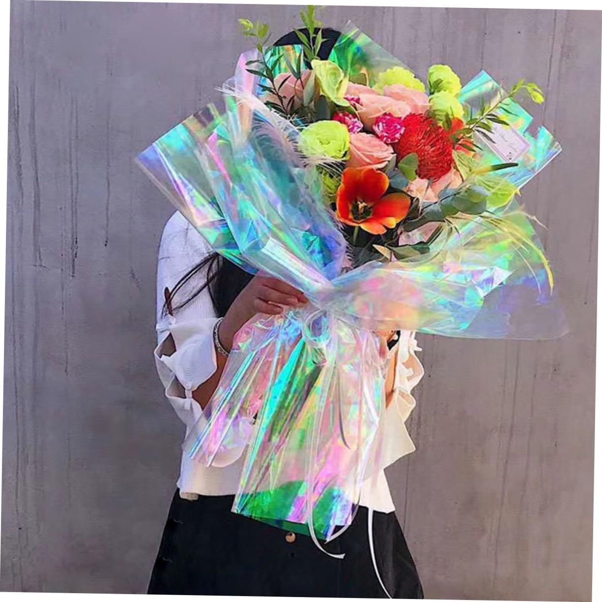 COLLBATH Iridescent Cellophane Wrap Rainbow Gradient Film Paper for Flower Wrapping DIY Crafts Baskets Candies Wine Bottles Party Decorations