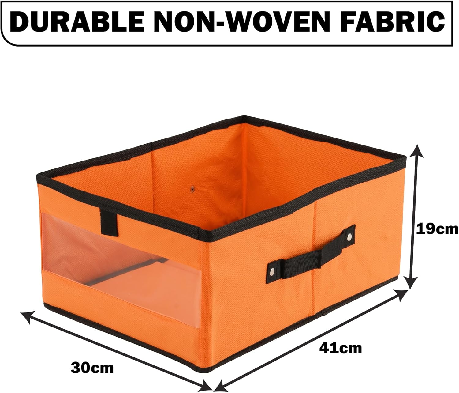(Pack of 2) Storage Box | Wardrobe Organizer | Foldable Storage Organizer with Transparent Window | Closet Drawer Organizer for Saree, Shirts, Blankets, Books & Toys | Orange
