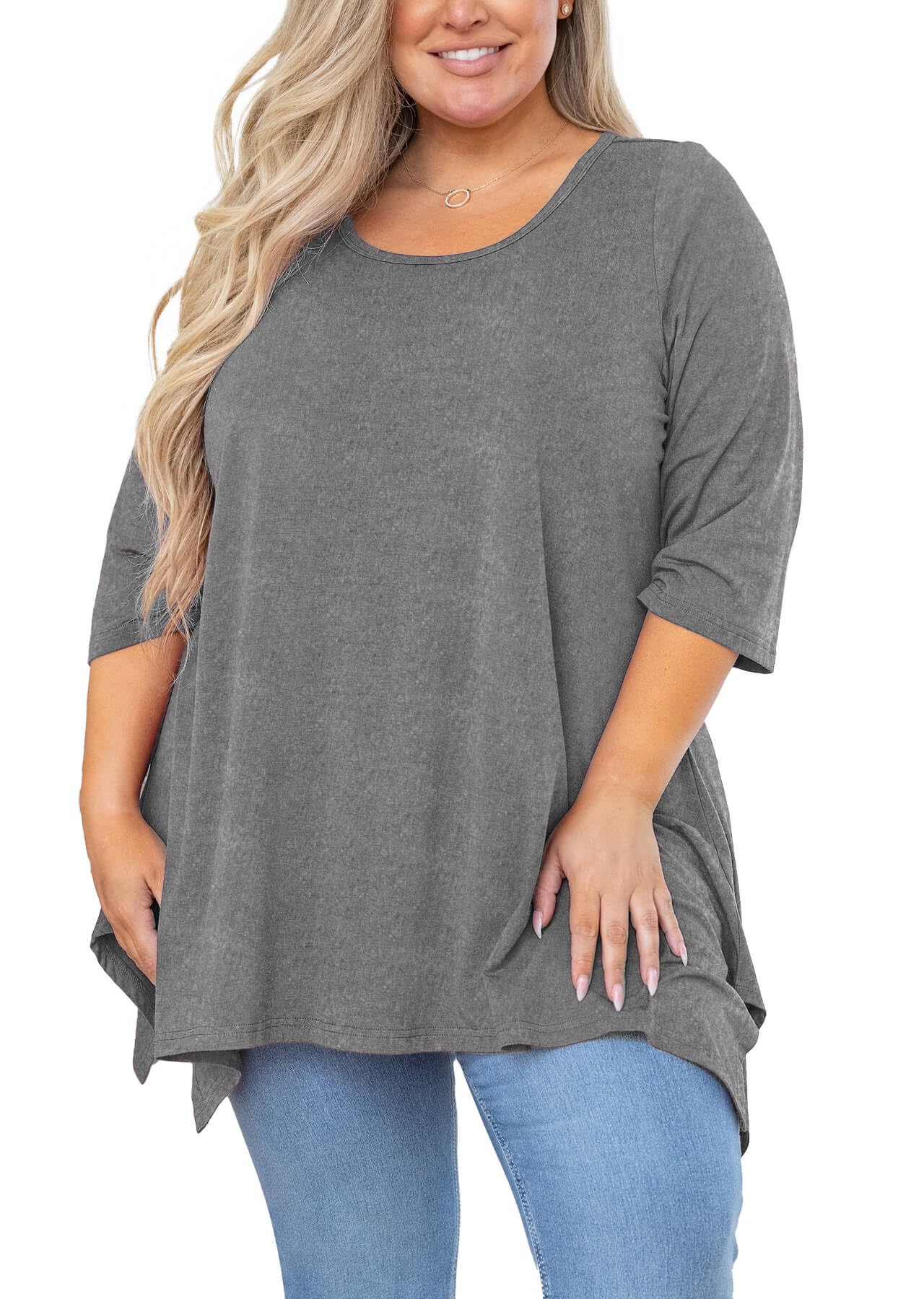 AusLook Women Plus Size Tunic Top Summer 3/4 Sleeve Loose Fit Shirt Casual Blouse Flowy Top for Leggings 1X-5X