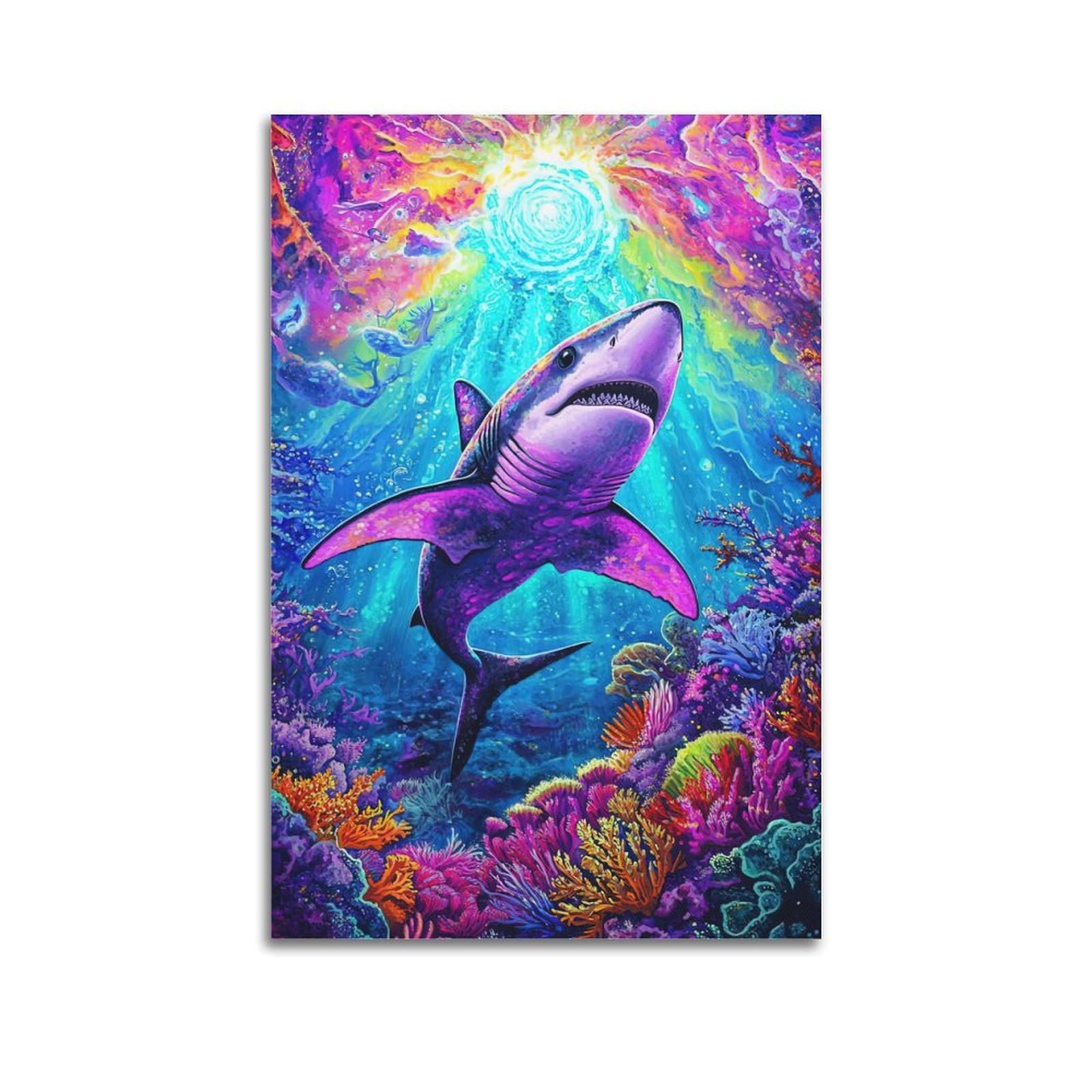 ZSZWHJ Animal Poster Sharks in The Deep Poster Decorative Painting Canvas Wall Posters And Art Picture Print Modern Family Bedroom Decor Posters 20x30inch(50x75cm)